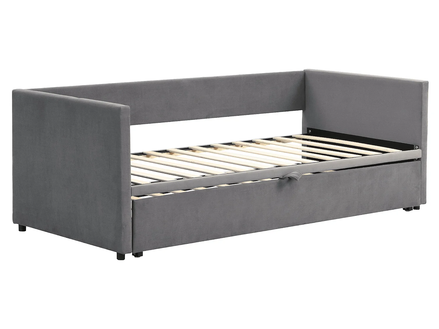 Fluwelen onderschuifbed met lattenbodem - 90/180x200cm - Lichtgrijs