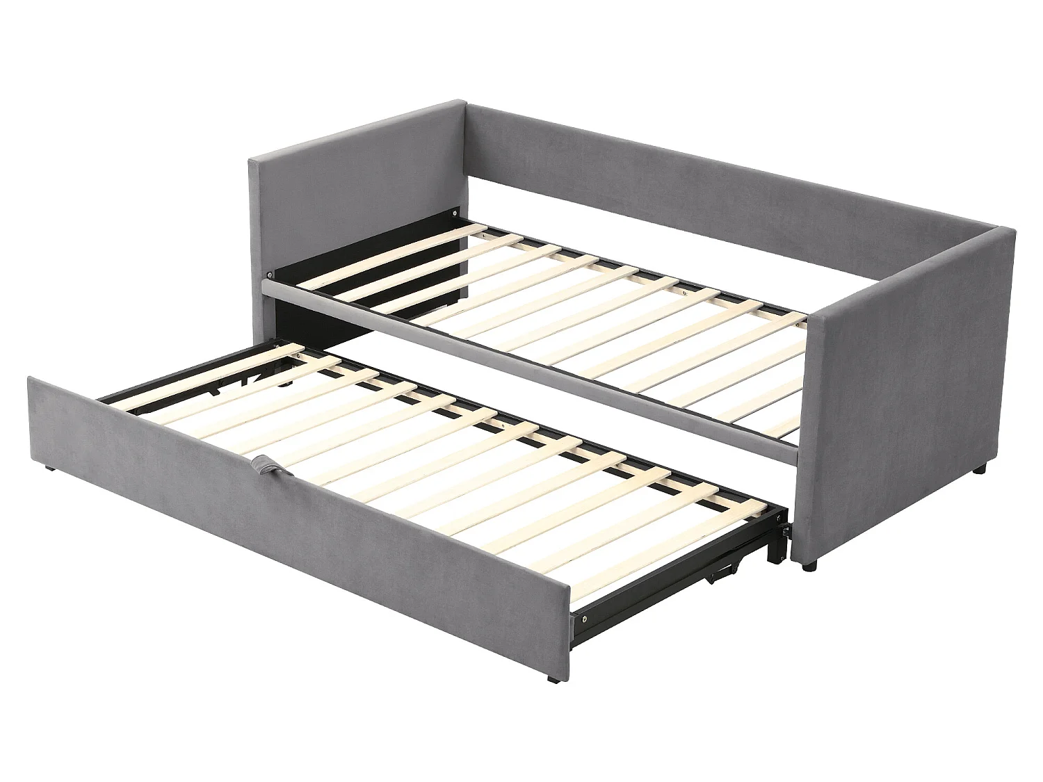 Fluwelen onderschuifbed met lattenbodem - 90/180x200cm - Lichtgrijs