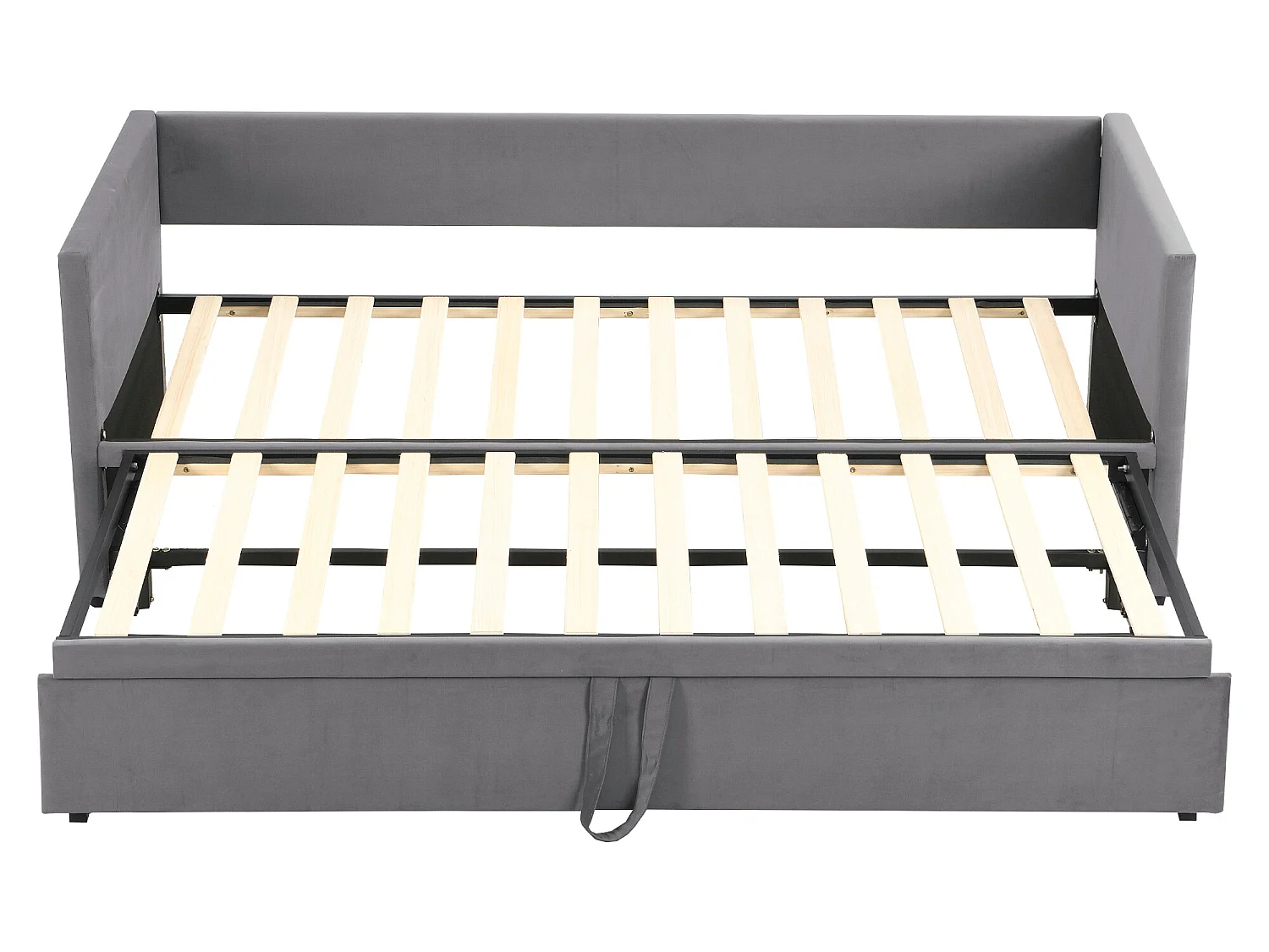 Fluwelen onderschuifbed met lattenbodem - 90/180x200cm - Lichtgrijs