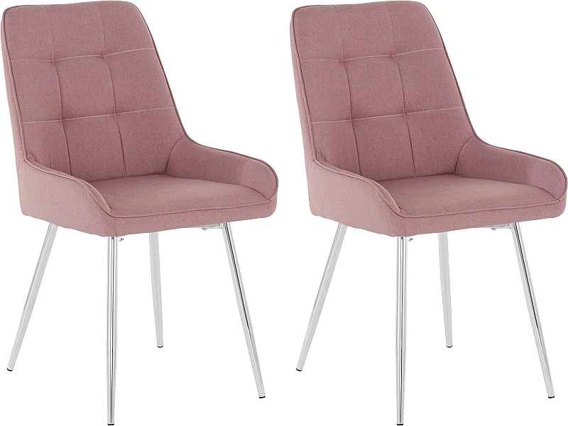 Juri | Lot de 2 chaises de salle à manger rembourrées en tissu tressé rose