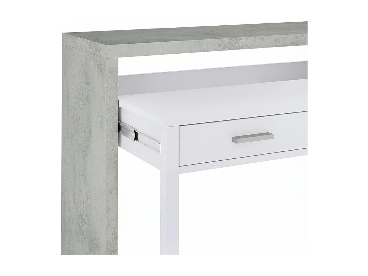 Bureau Damodi, Bureau avec plateau extensible, Bureau PC avec 2 tiroirs, 99x36h88 cm, Ciment et Blanc