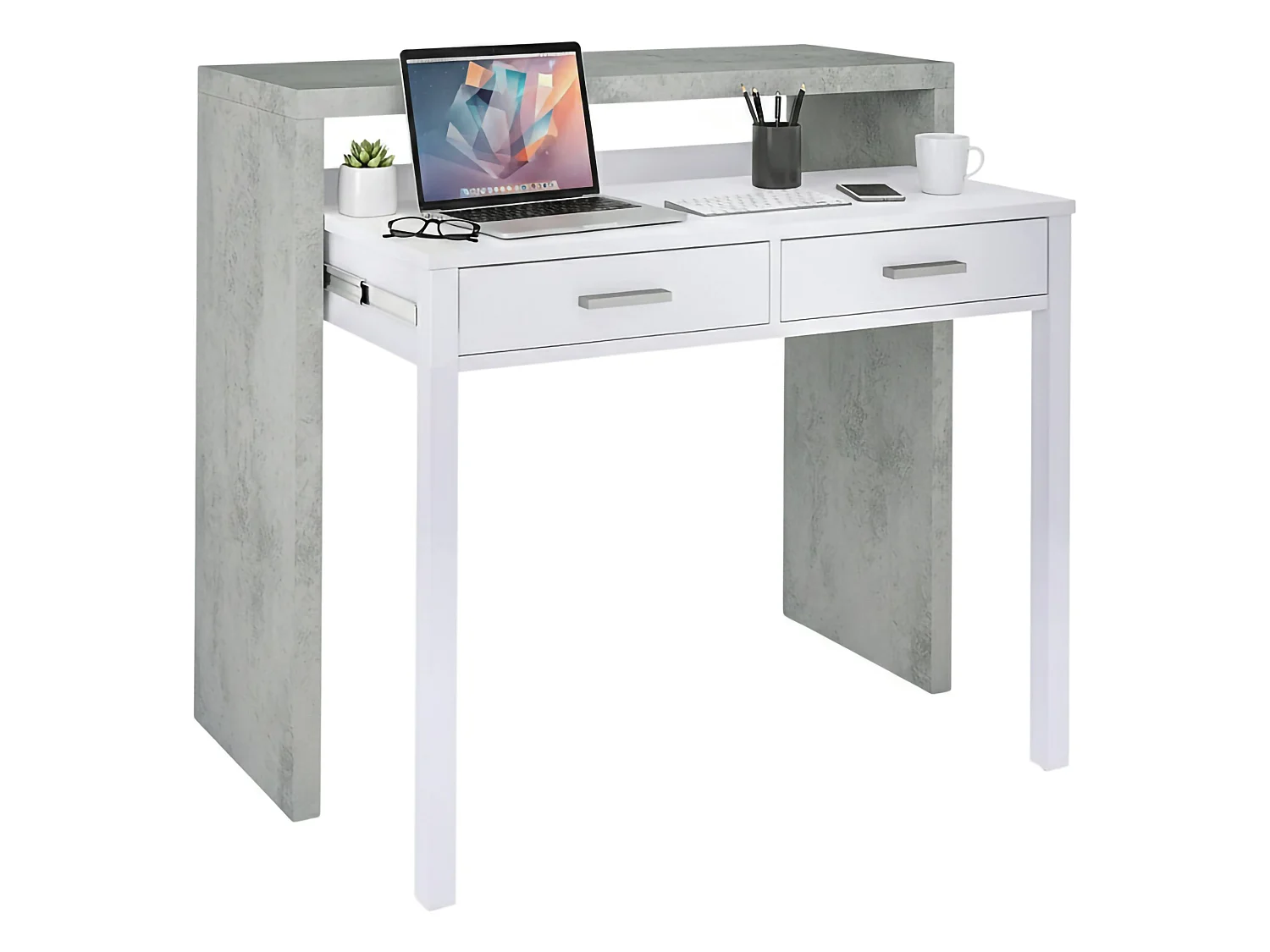 Scrivania Andriy, 2 Cassetti, 36x98.5x87.5h cm Bianco