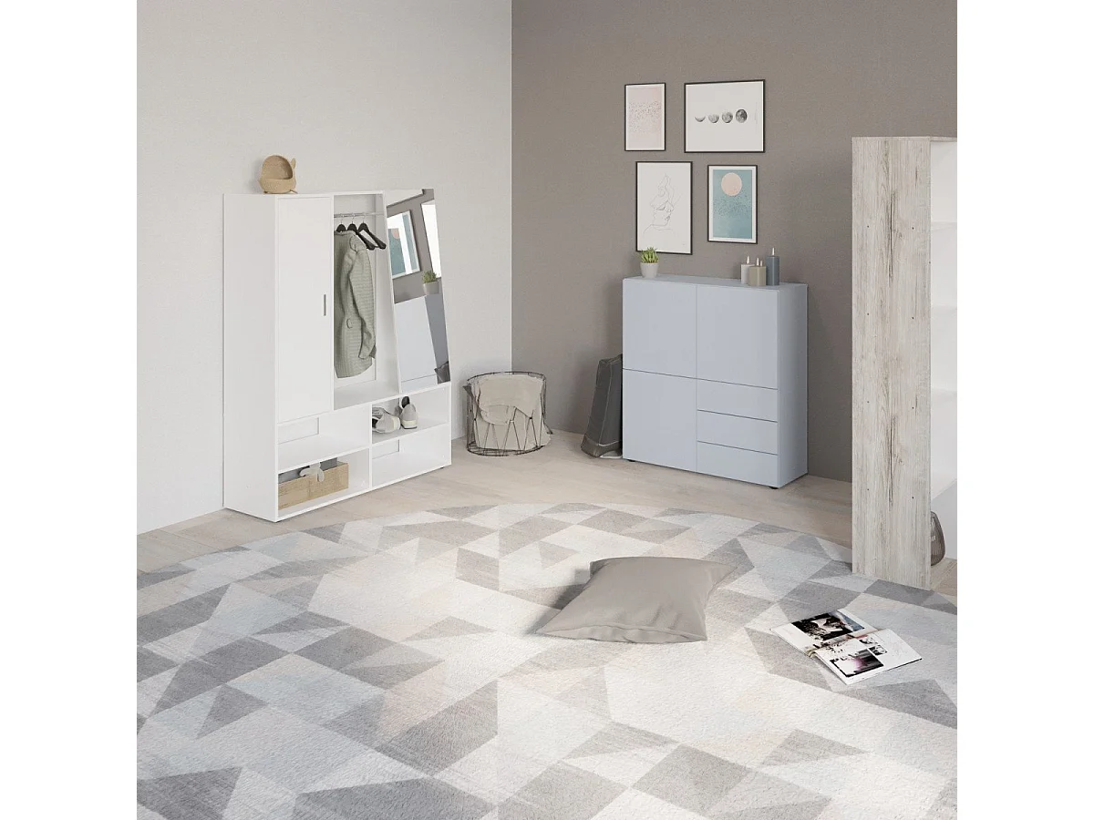 FMD Kleiderschrank mit 4 Fächern und Spiegel 105x39,7x151,3 cm Weiß