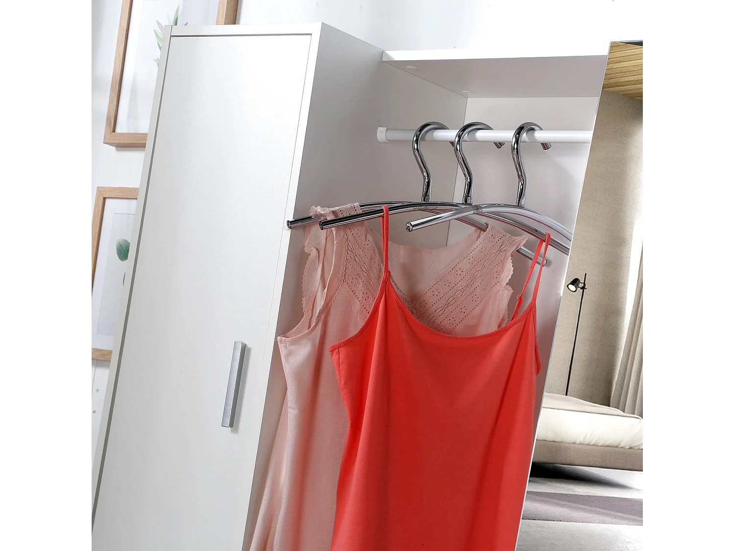 FMD Kleiderschrank mit 4 Fächern und Spiegel 105x39,7x151,3 cm Weiß