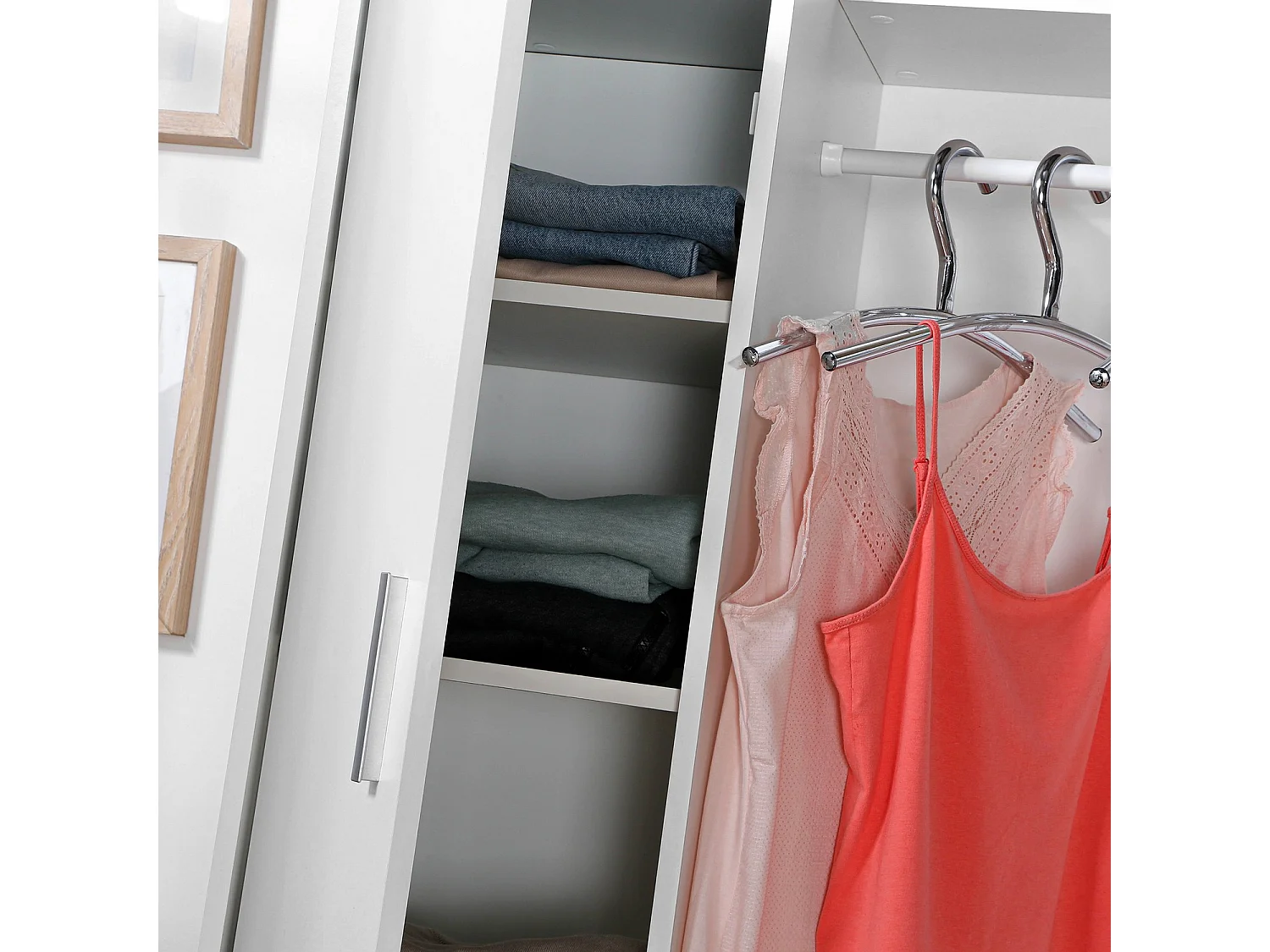 FMD Kleiderschrank mit 4 Fächern und Spiegel 105x39,7x151,3 cm Weiß