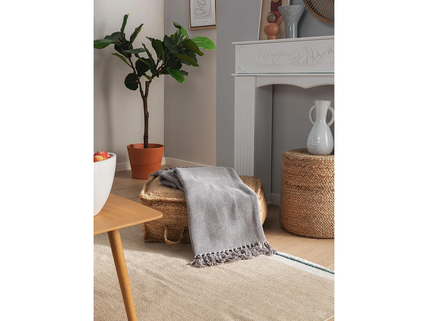 Couverture en coton Ezra Gris 125x150 cm