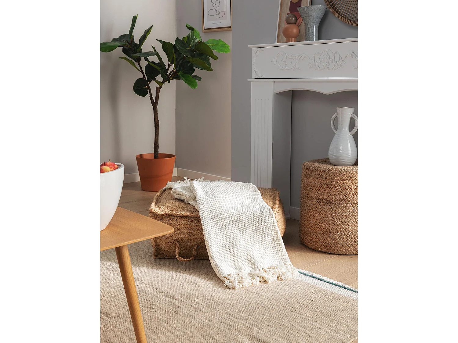 Couverture en coton Ezra Ivory 125x150 cm