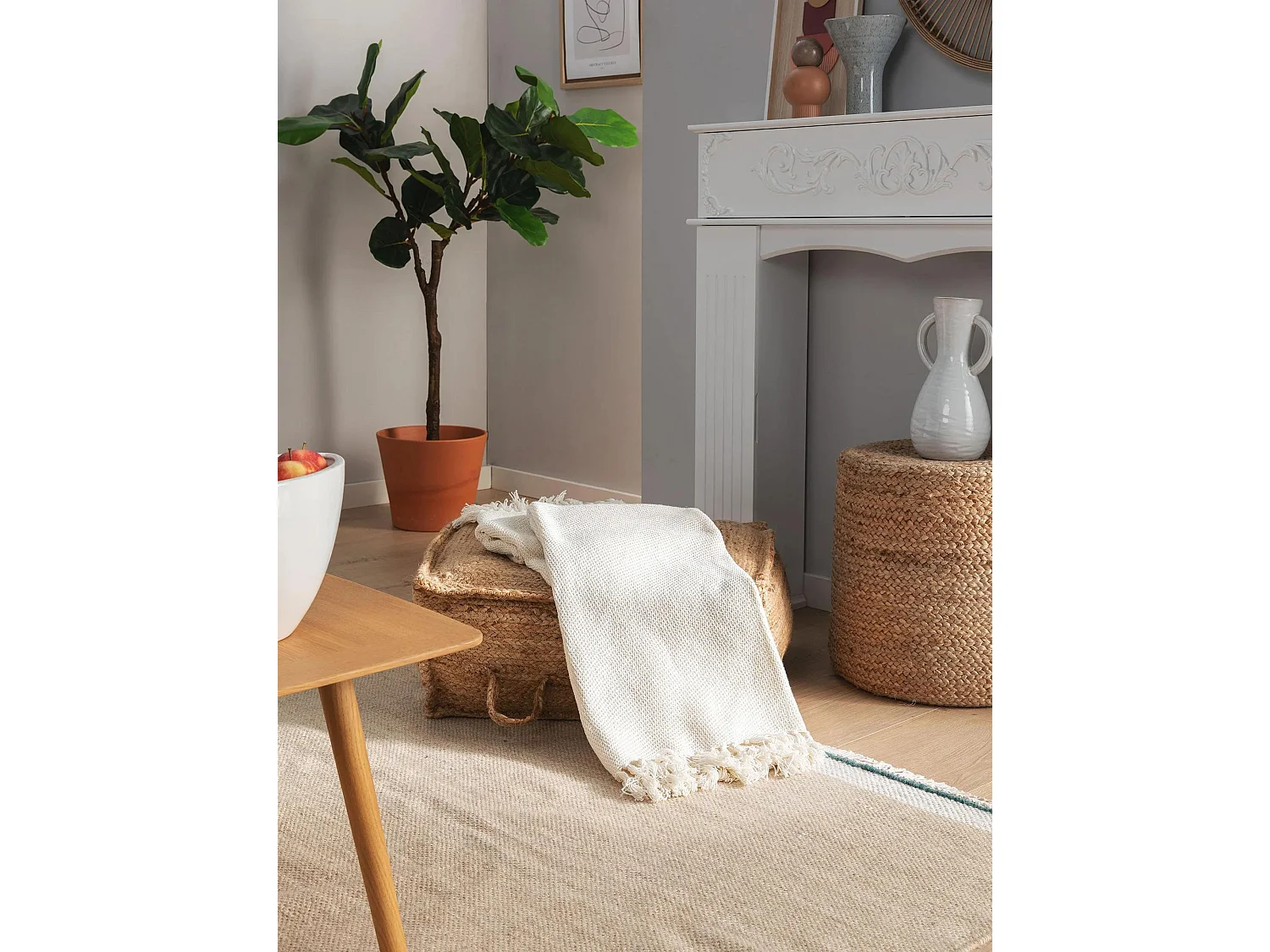 Couverture en coton Ezra Ivory 125x150 cm