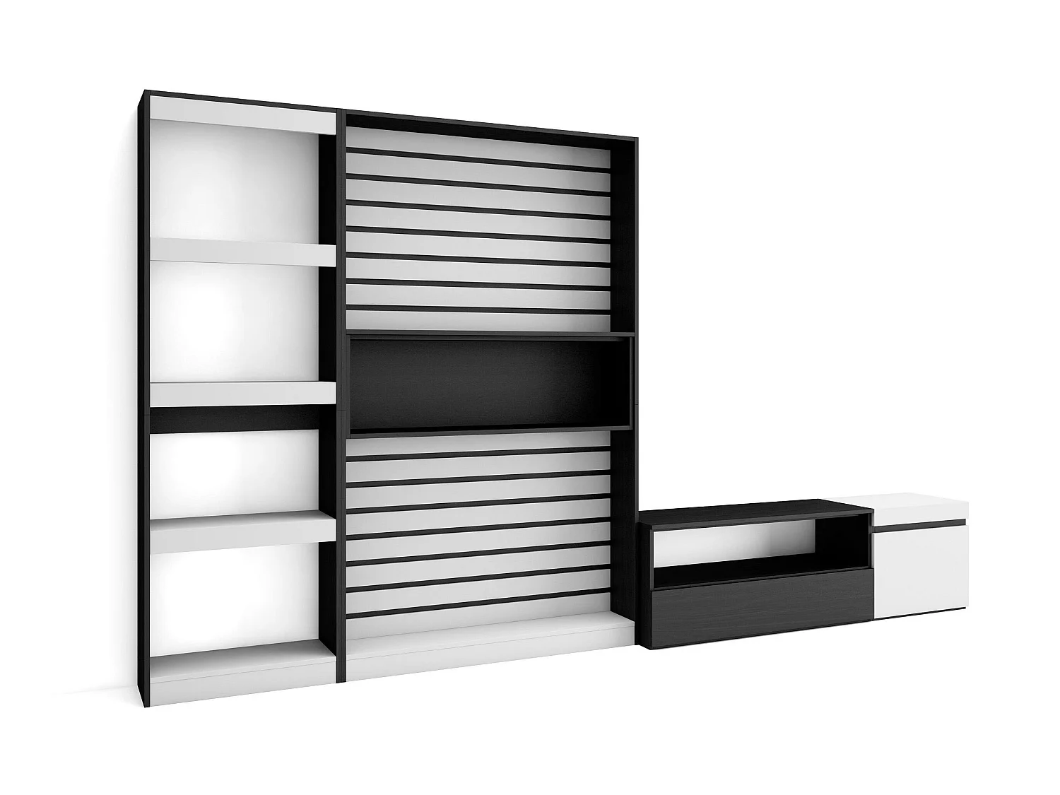 Meubels voor woonkamer, 320x186x35cm, TV-Tafel, Wit en Zwart