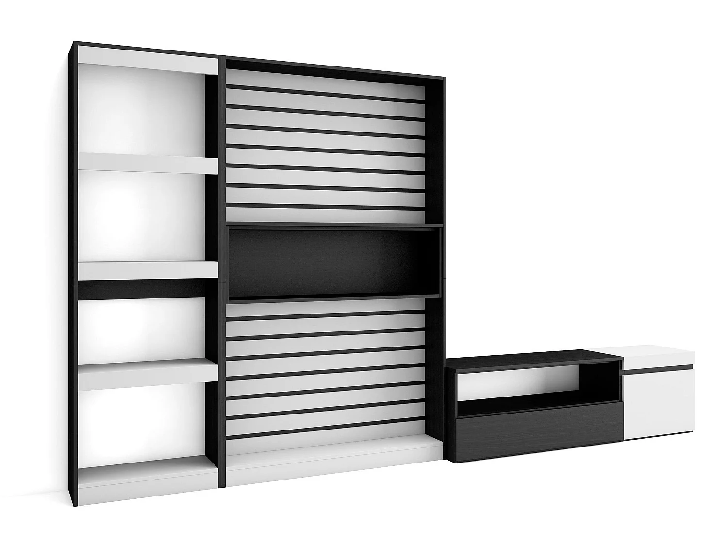 Meubels voor woonkamer, 320x186x35cm, TV-Tafel, Wit en Zwart