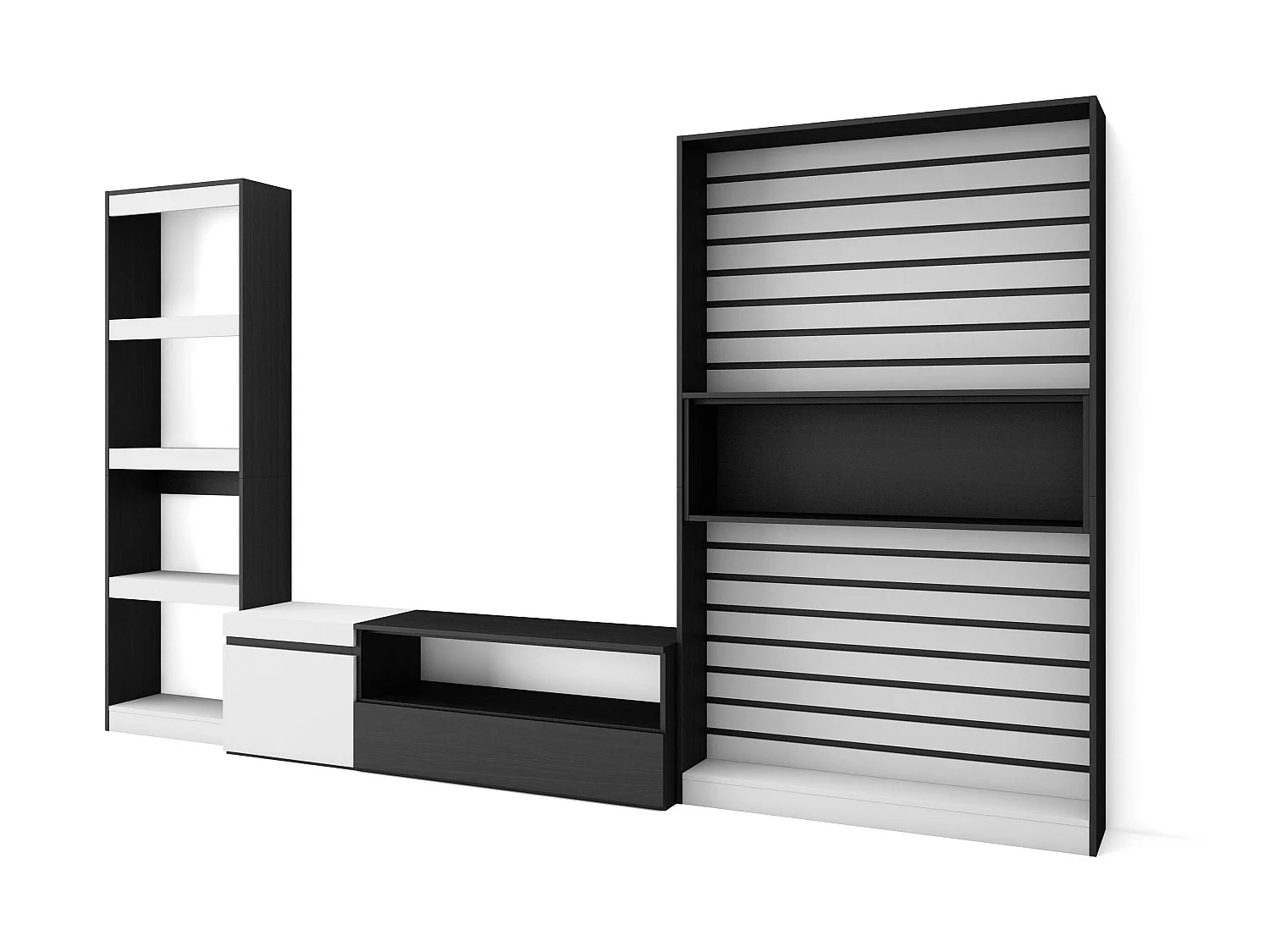 Ensemble Meuble TV, 320x186x35cm, Salon Complet, Blanc et noir