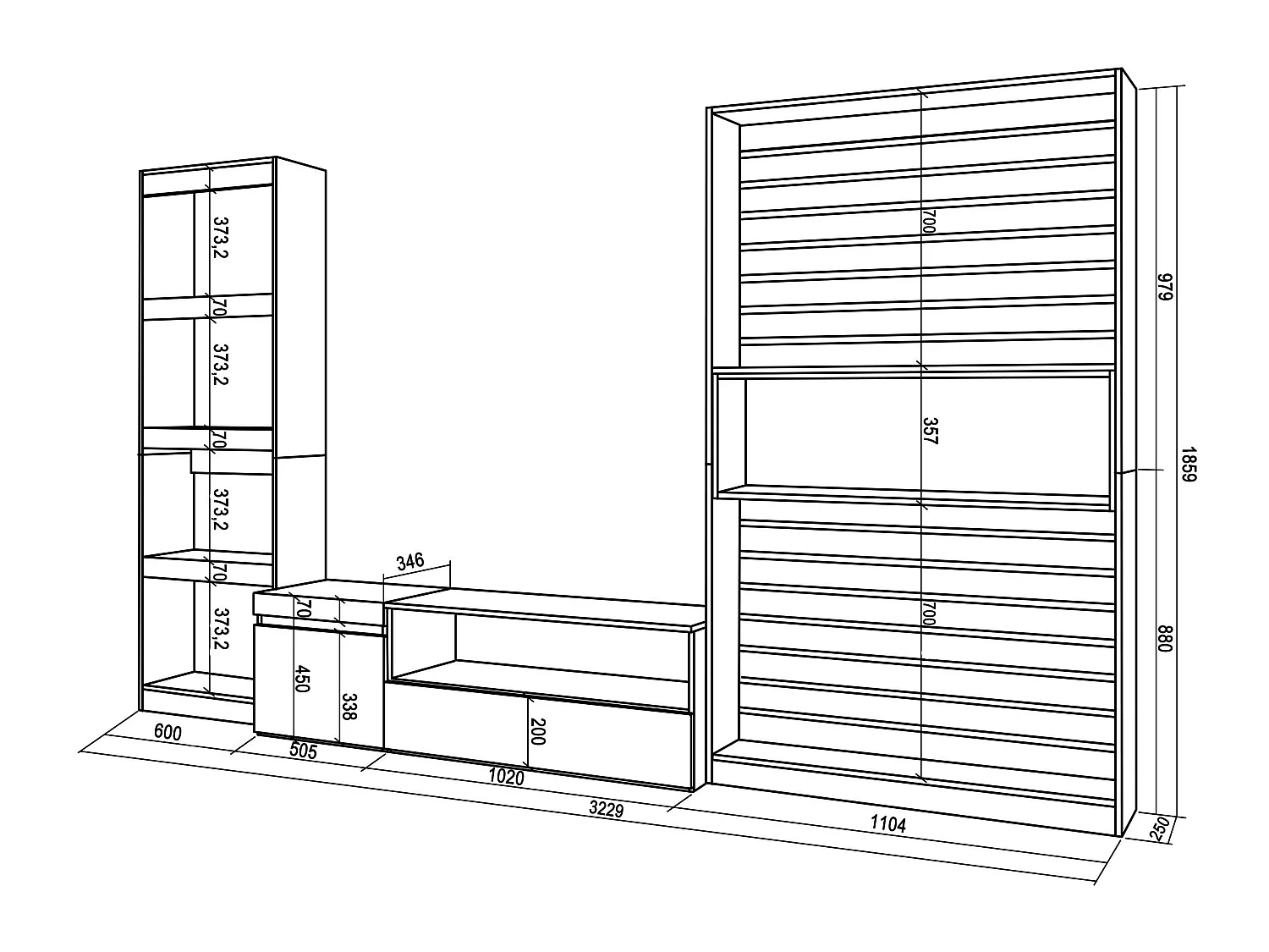 Ensemble Meuble TV, 320x186x35cm, Salon Complet, Blanc et noir