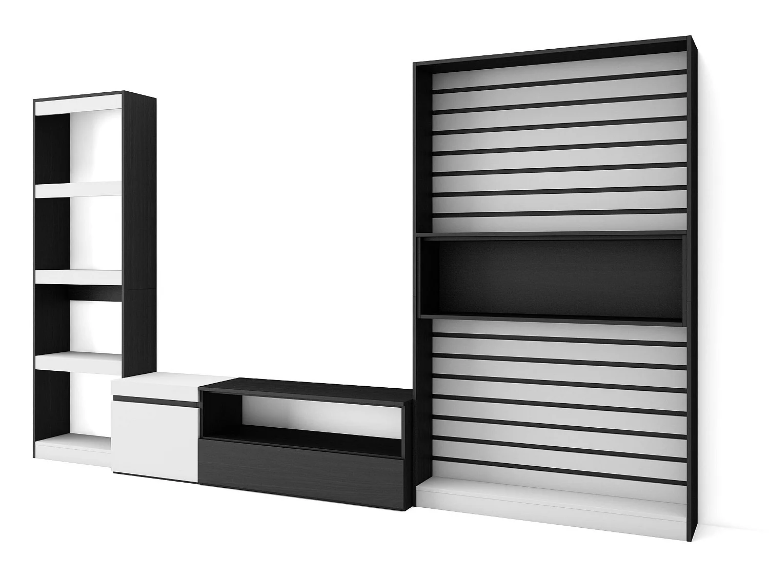 Ensemble Meuble TV, 320x186x35cm, Salon Complet, Blanc et noir