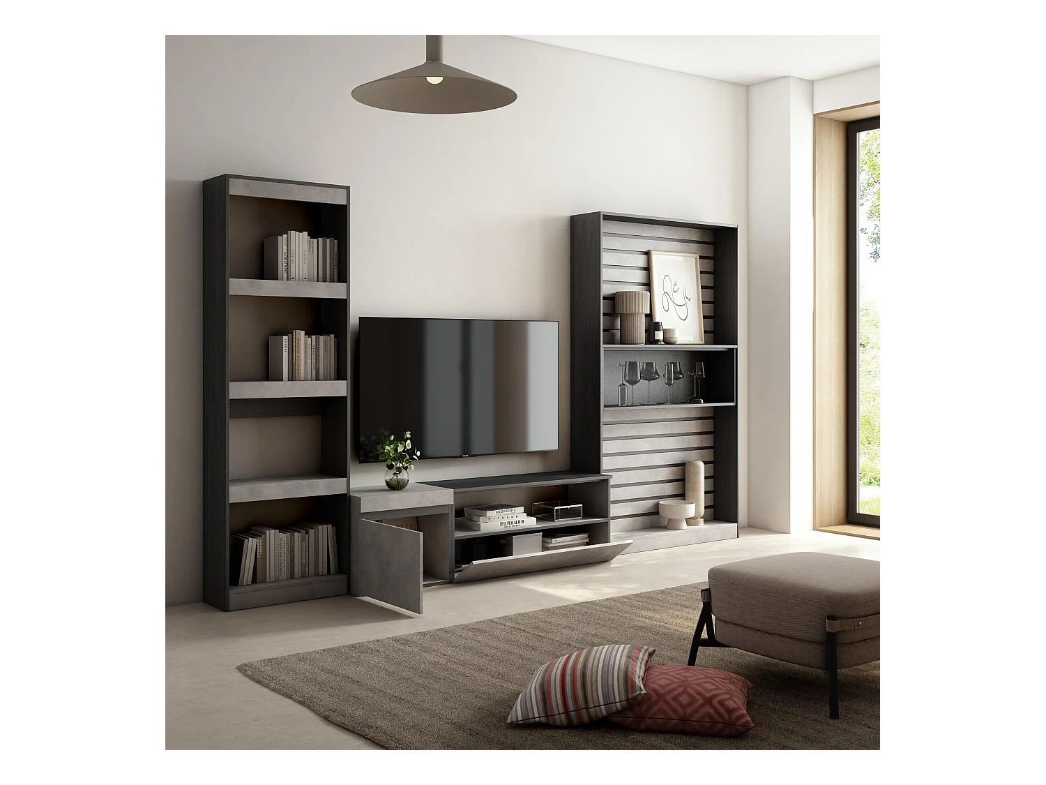 Ensemble Meuble TV, 320x186x35cm, Salon Complet, Ciment
