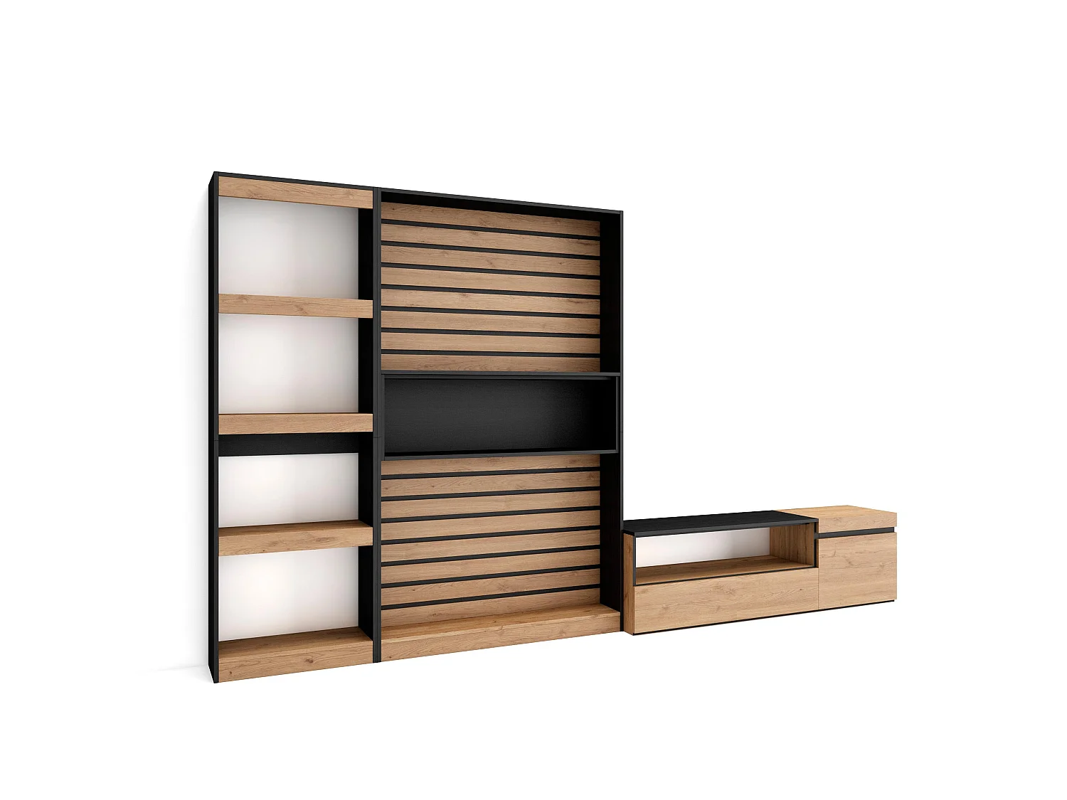 Conjunto de móveis TV, 320x35x186cm, Estante para TV, Carvahlo e preto