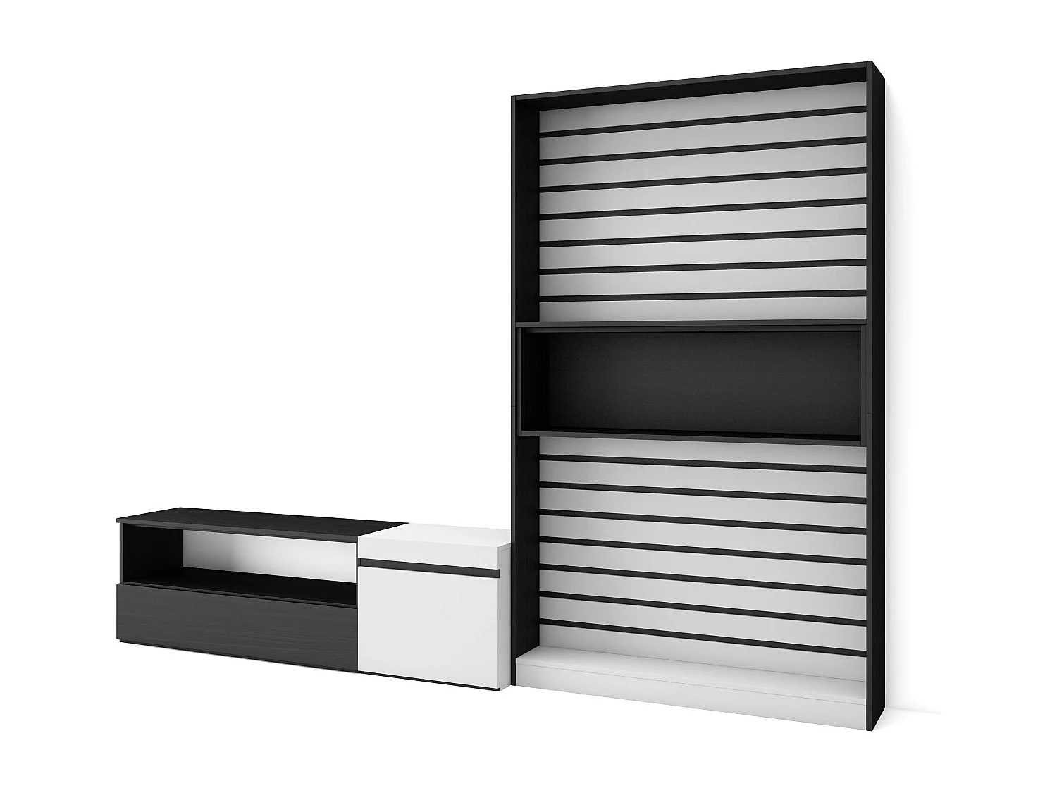 Ensemble Meuble TV, 260x35x186cm, Pour les TV jusqu'à 65", Salon Complet, Blanc et noir
