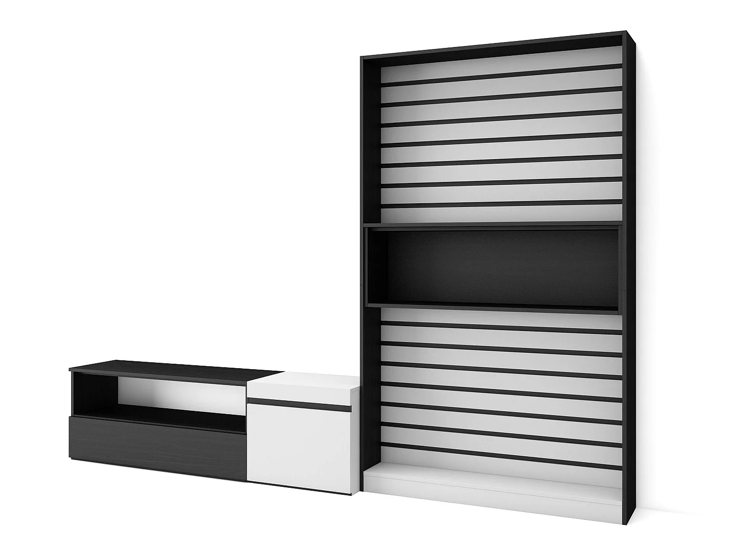 Meubels voor woonkamer, 260x35x186cm, Voor tv's tot 65", TV-Tafel, Wit en Zwart