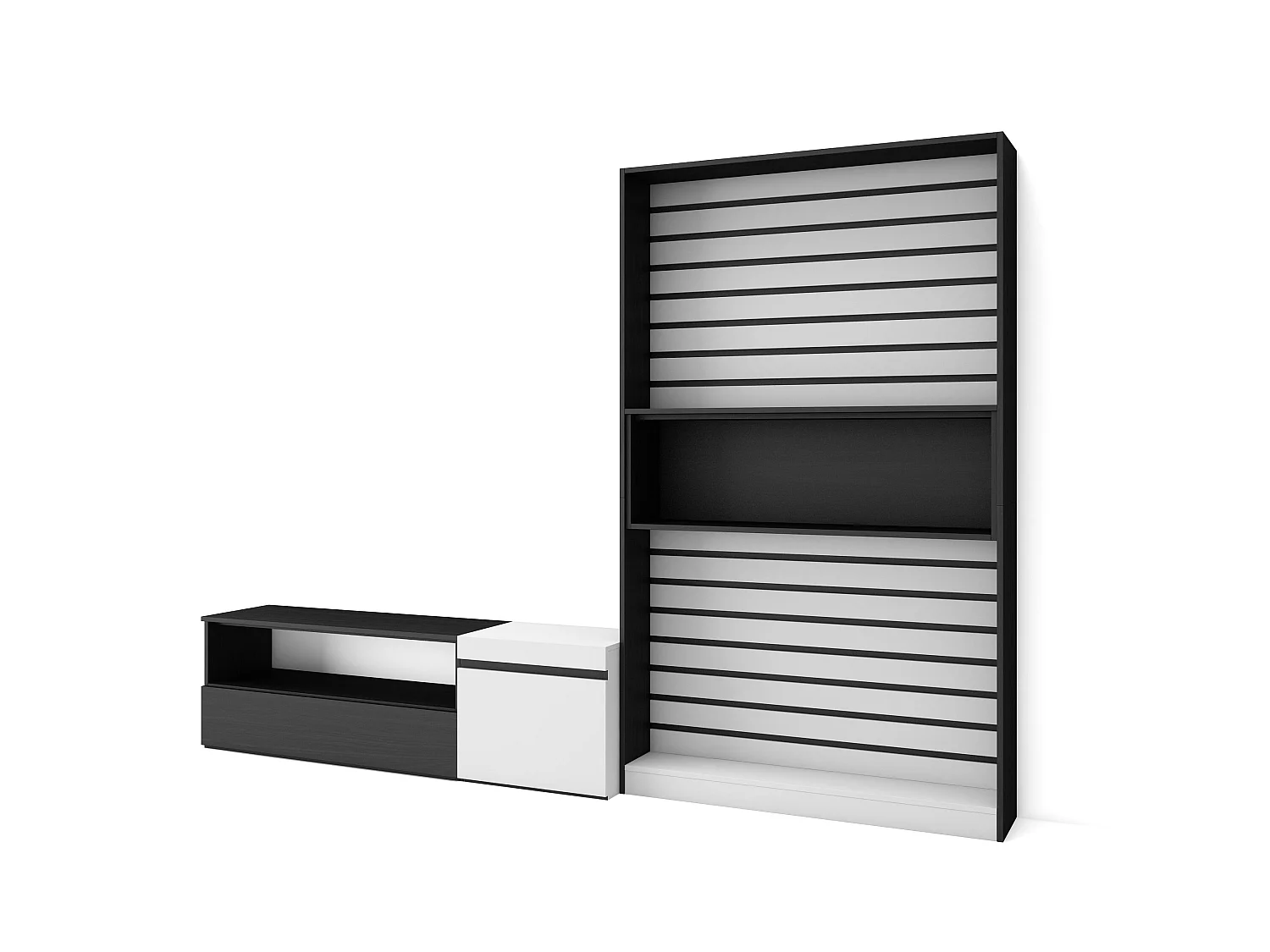Ensemble Meuble TV, 260x35x186cm, Pour les TV jusqu'à 65", Salon Complet, Blanc et noir