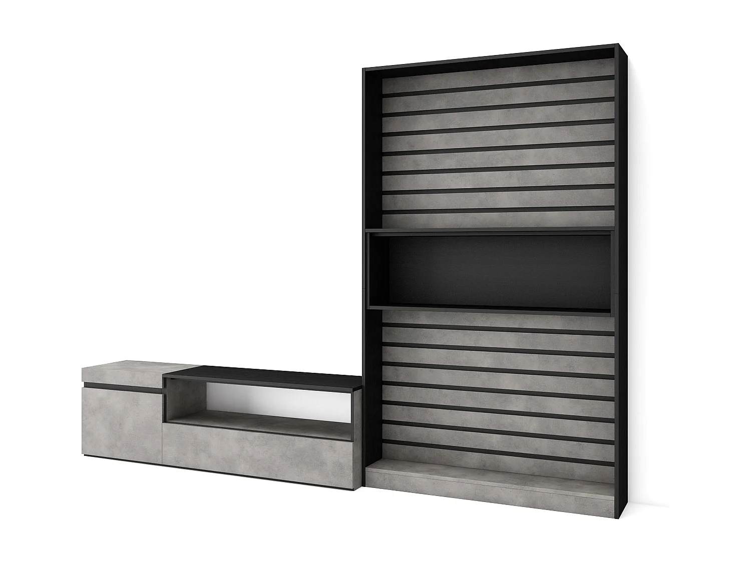 Ensemble Meuble TV, 260x186x35cm, Pour les TV jusqu'à 65", Salon Complet, Ciment