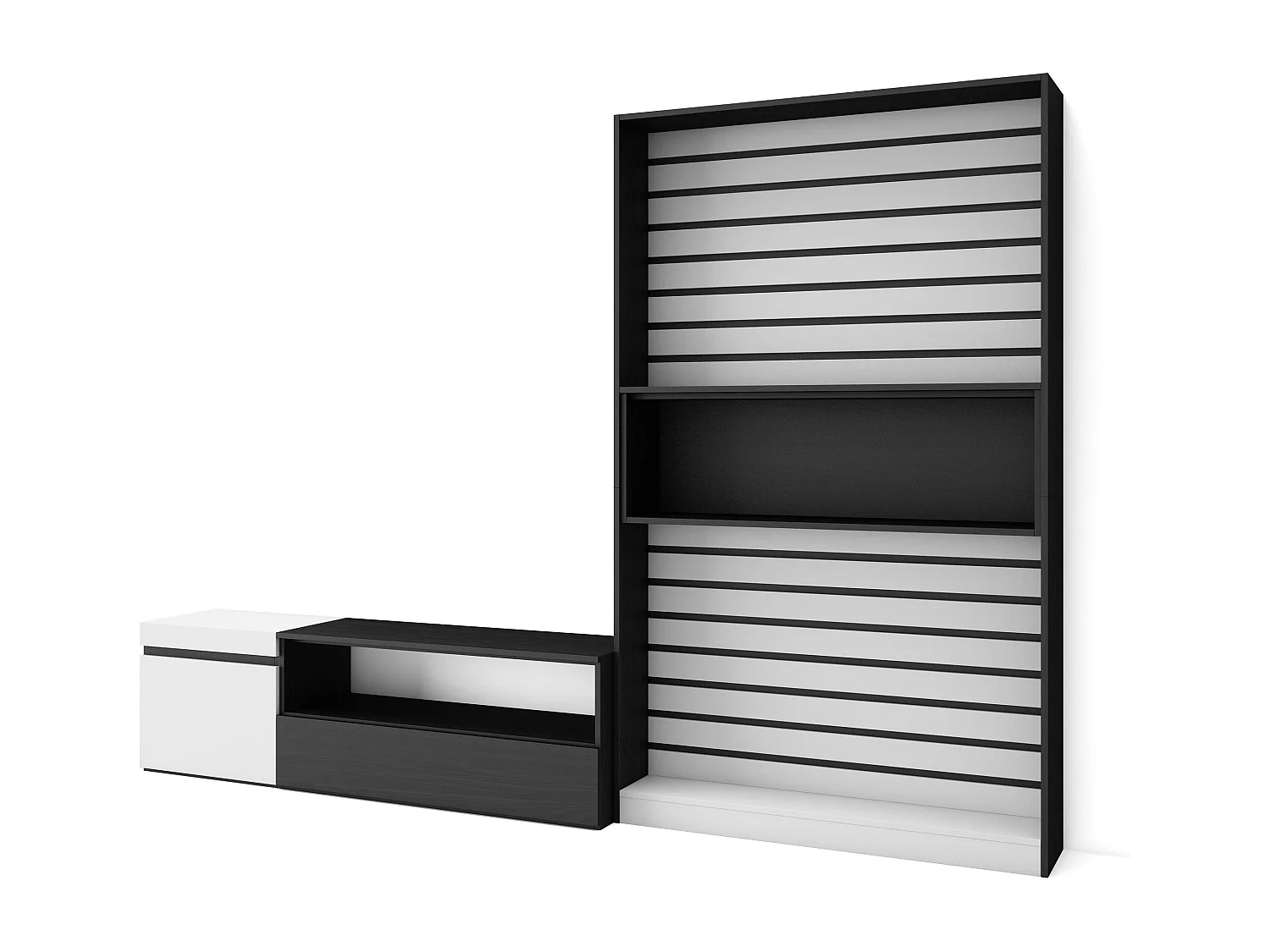 Ensemble Meuble TV, 260x35x186cm, Pour les TV jusqu'à 65", Salon Complet, Blanc et noir