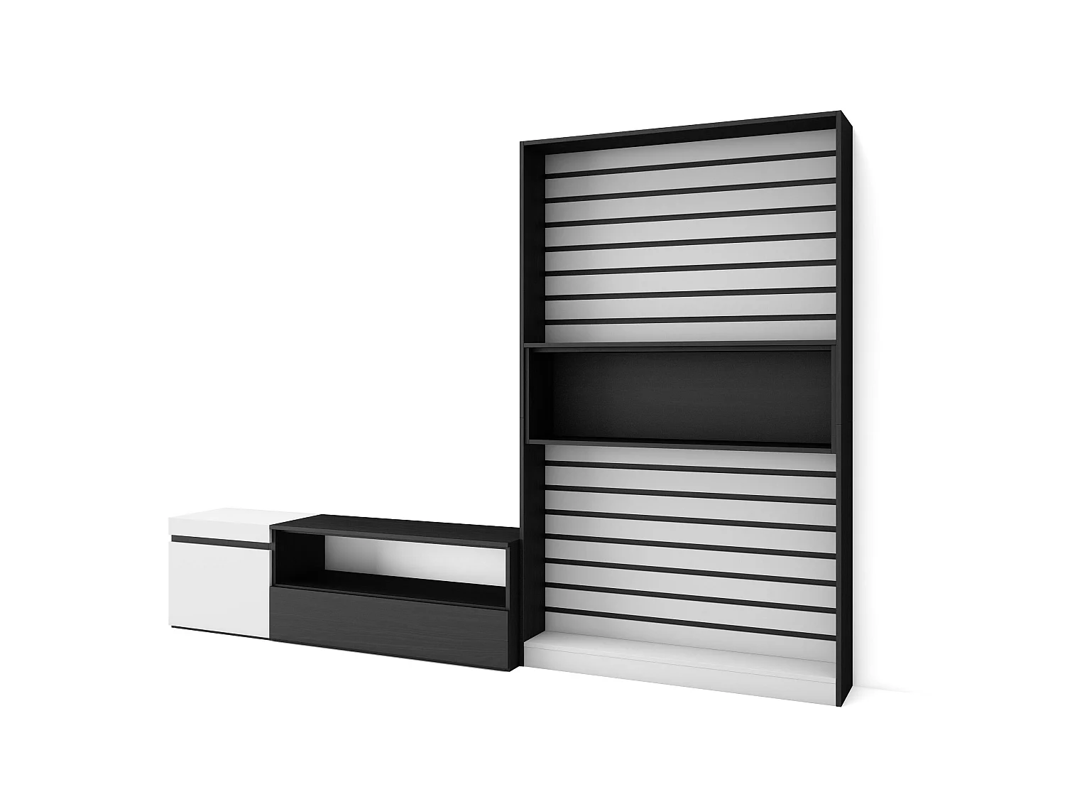 Ensemble Meuble TV, 260x35x186cm, Pour les TV jusqu'à 65", Salon Complet, Blanc et noir