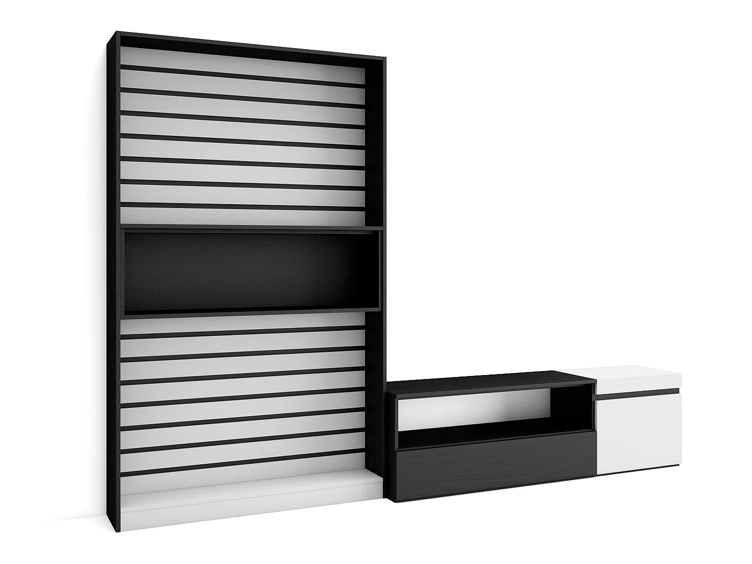 Meubels voor woonkamer, 260x35x186cm, Voor tv's tot 65", TV-Tafel, Wit en Zwart