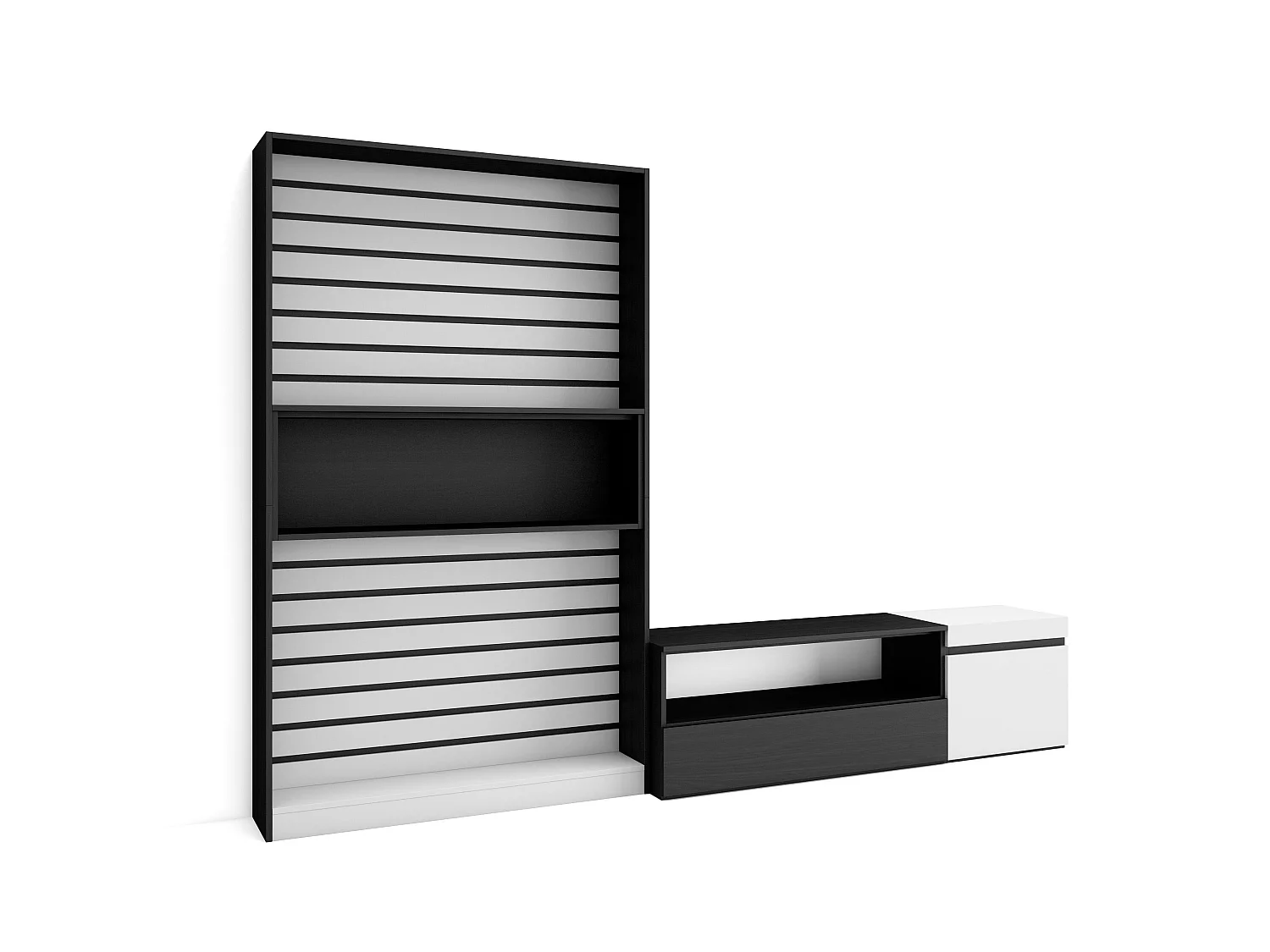 Ensemble Meuble TV, 260x35x186cm, Pour les TV jusqu'à 65", Salon Complet, Blanc et noir