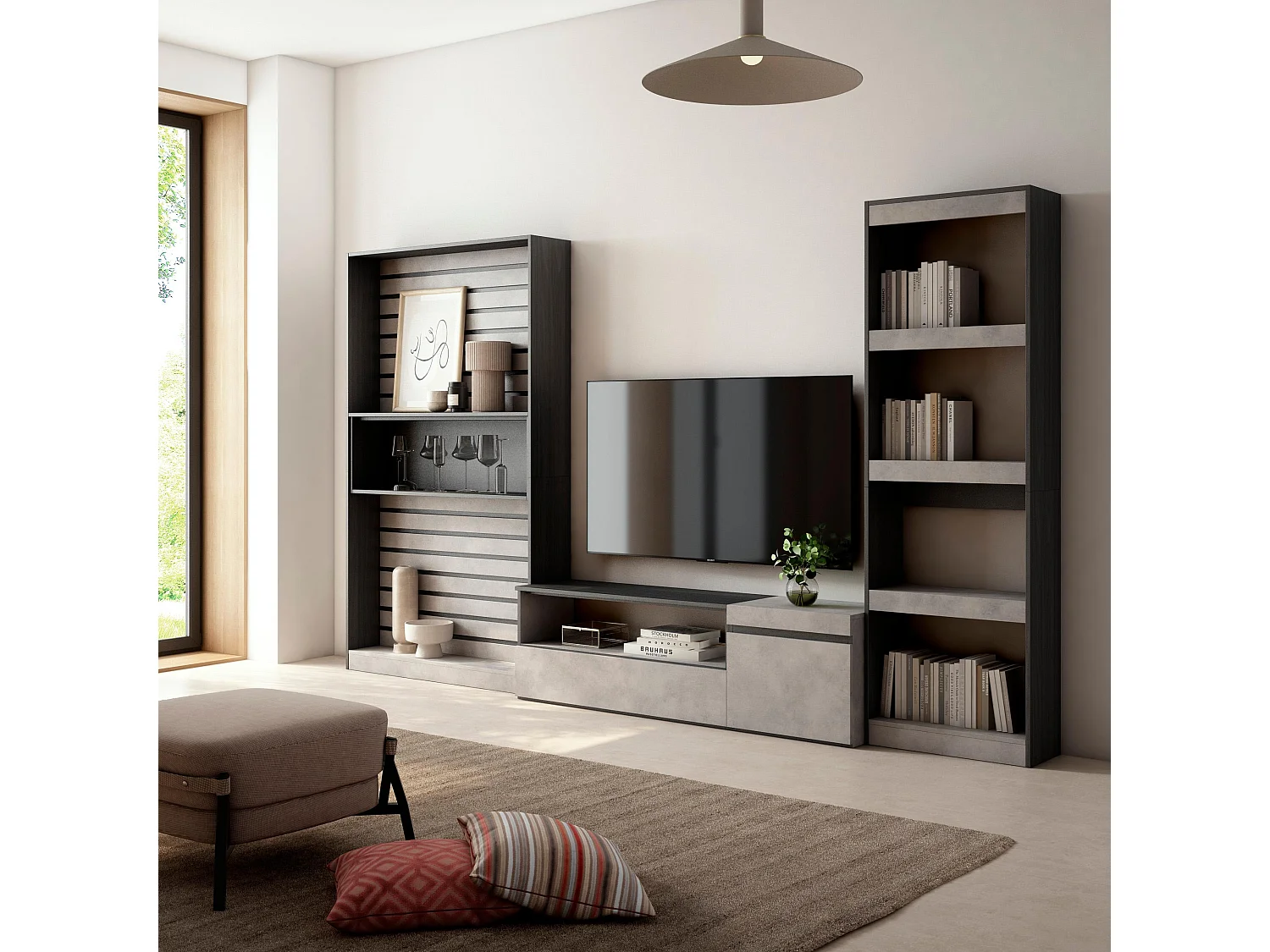 Ensemble Meuble TV, 320x186x35cm, Salon Complet, Ciment