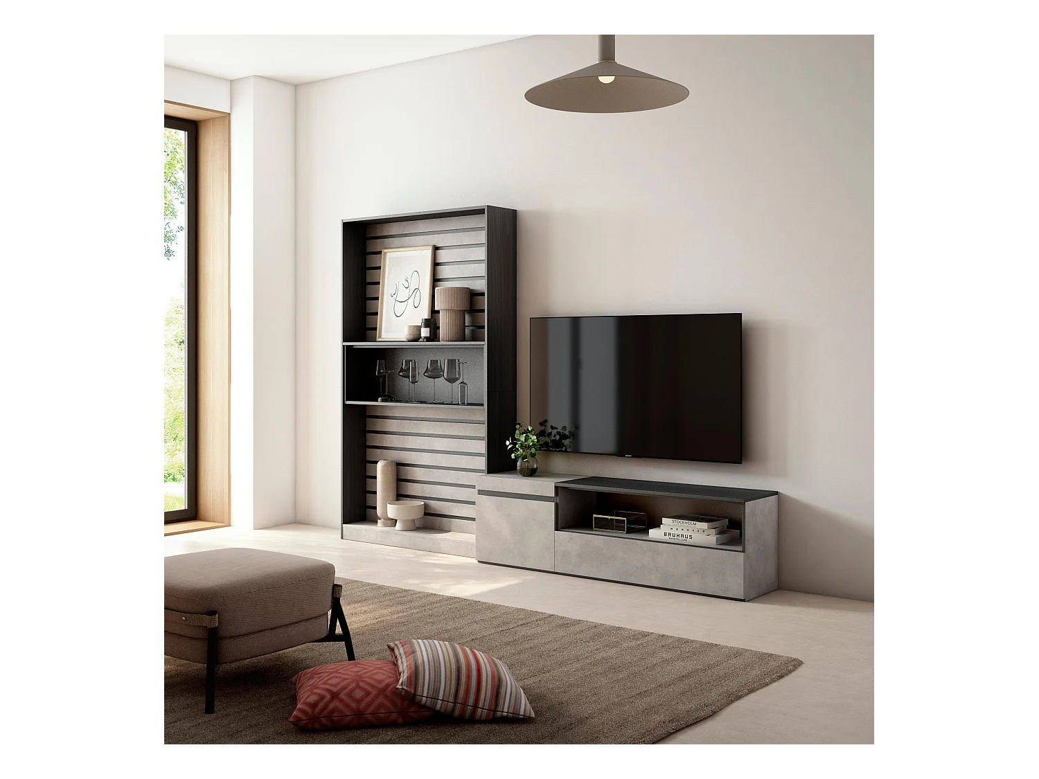 Meubels voor woonkamer, 260x186x35cm, Voor tv's tot 65", TV-Tafel, Cement