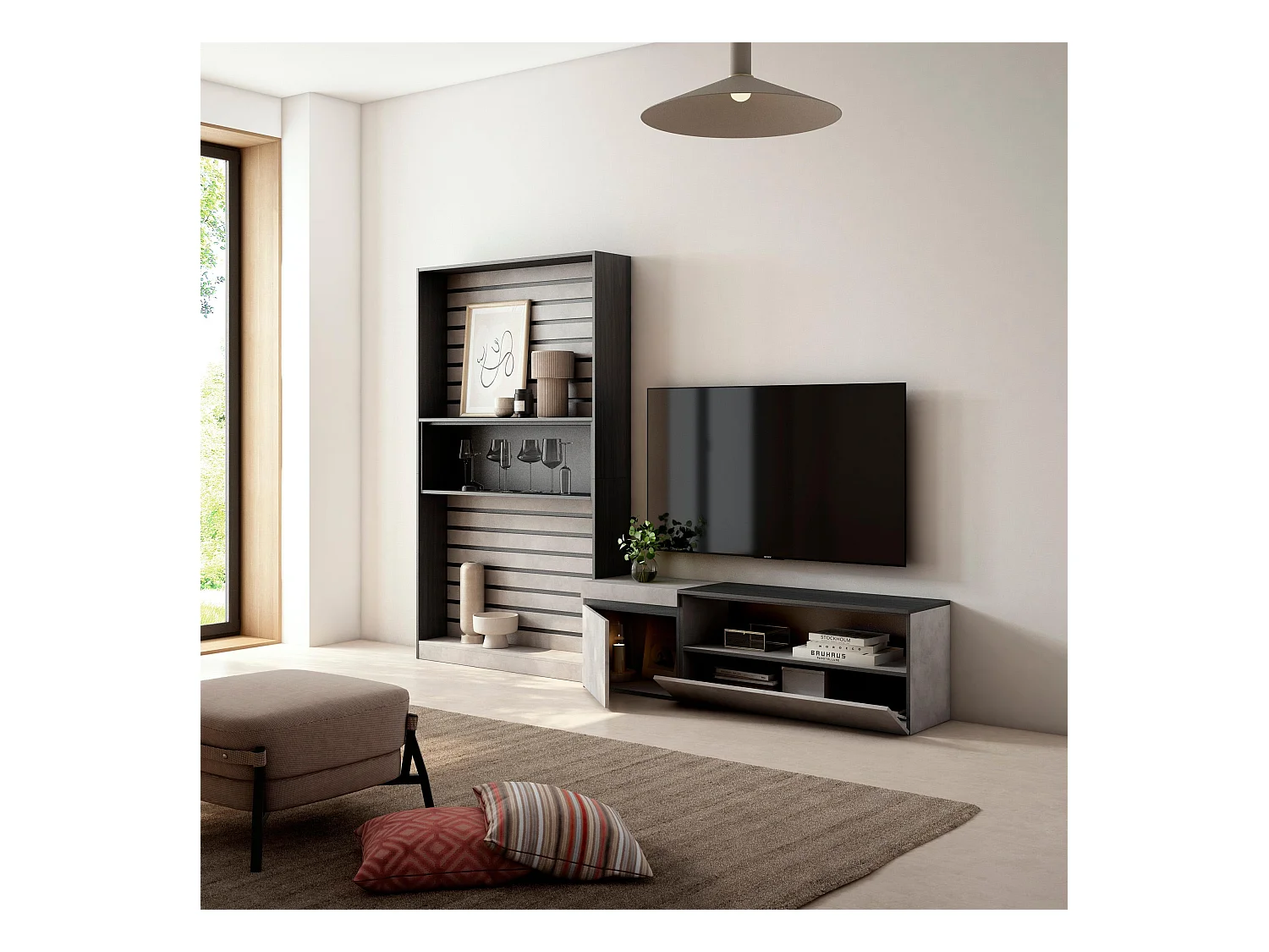 Meubels voor woonkamer, 260x186x35cm, Voor tv's tot 65", TV-Tafel, Cement