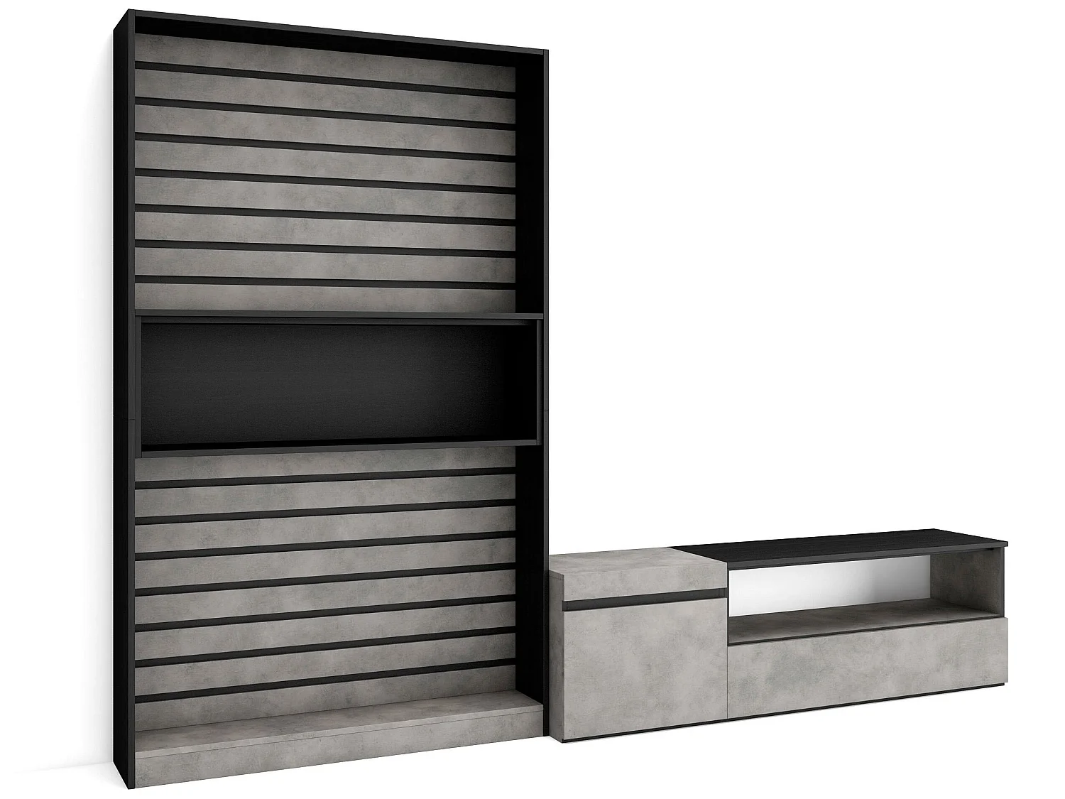 Ensemble Meuble TV, 260x186x35cm, Pour les TV jusqu'à 65", Salon Complet, Ciment