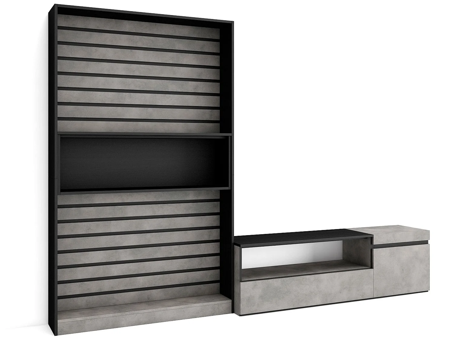 Ensemble Meuble TV, 260x186x35cm, Pour les TV jusqu'à 65", Salon Complet, Ciment