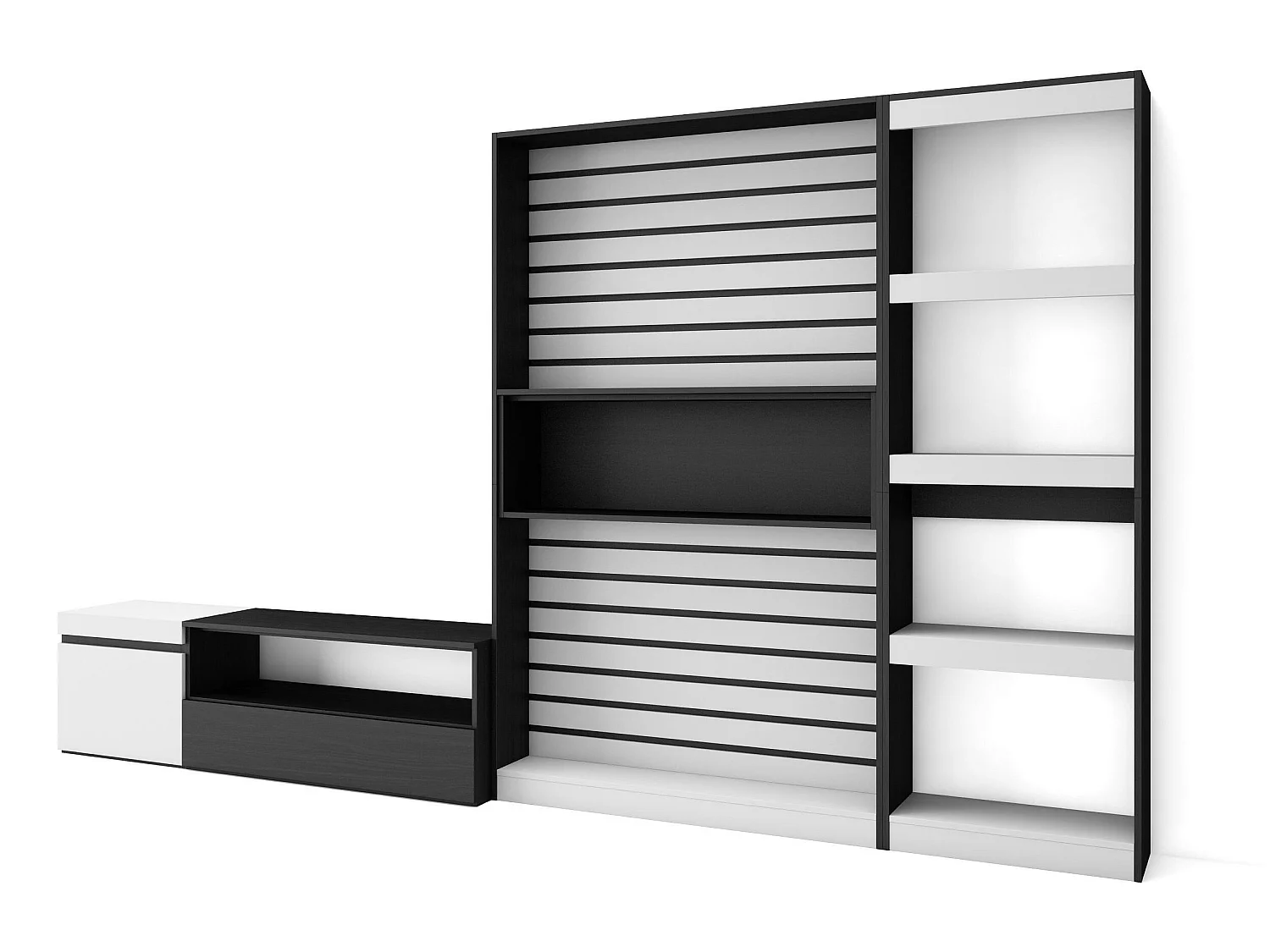 Meubels voor woonkamer, 320x186x35cm, TV-Tafel, Wit en Zwart