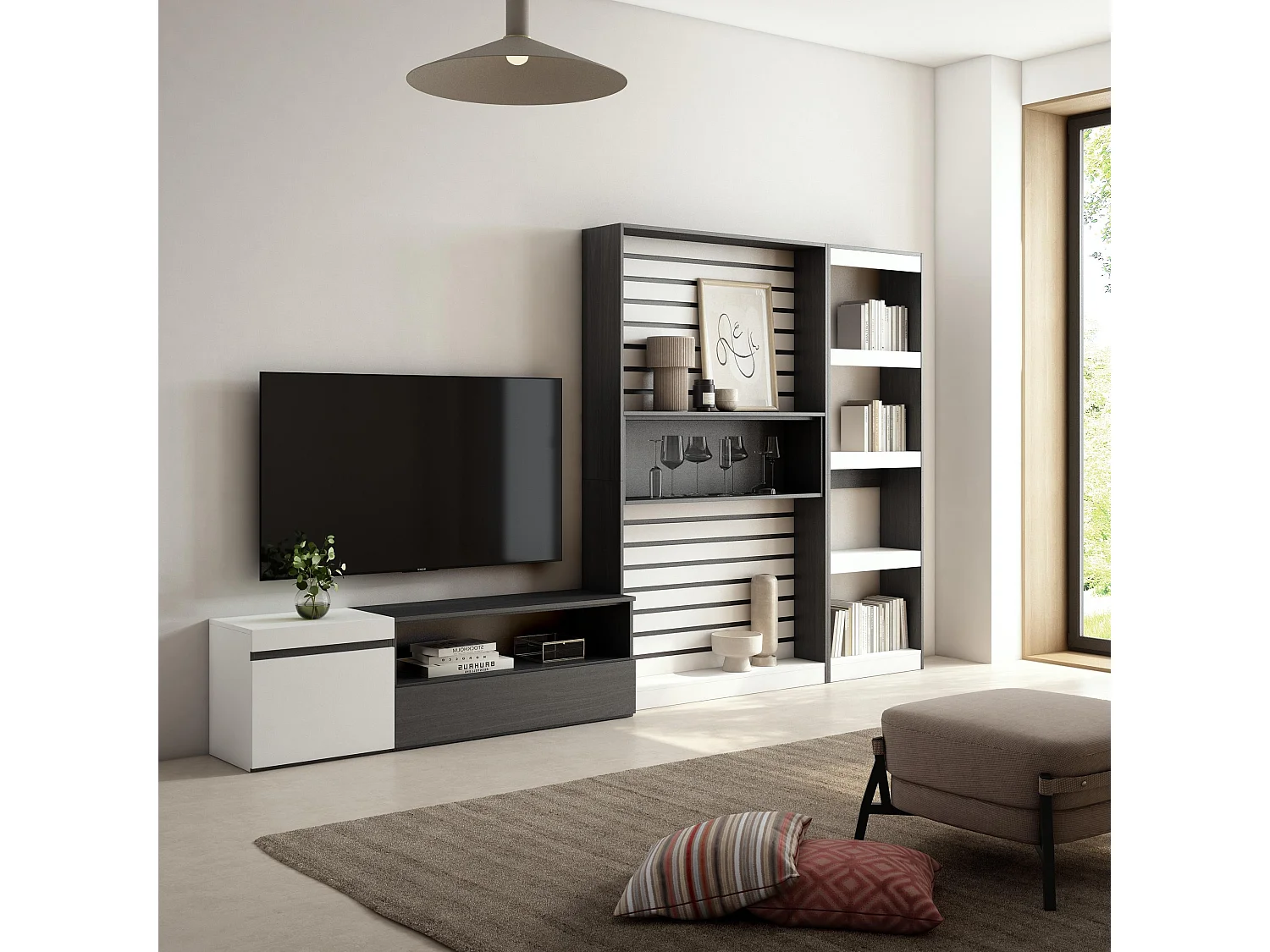 Meubels voor woonkamer, 320x186x35cm, TV-Tafel, Wit en Zwart