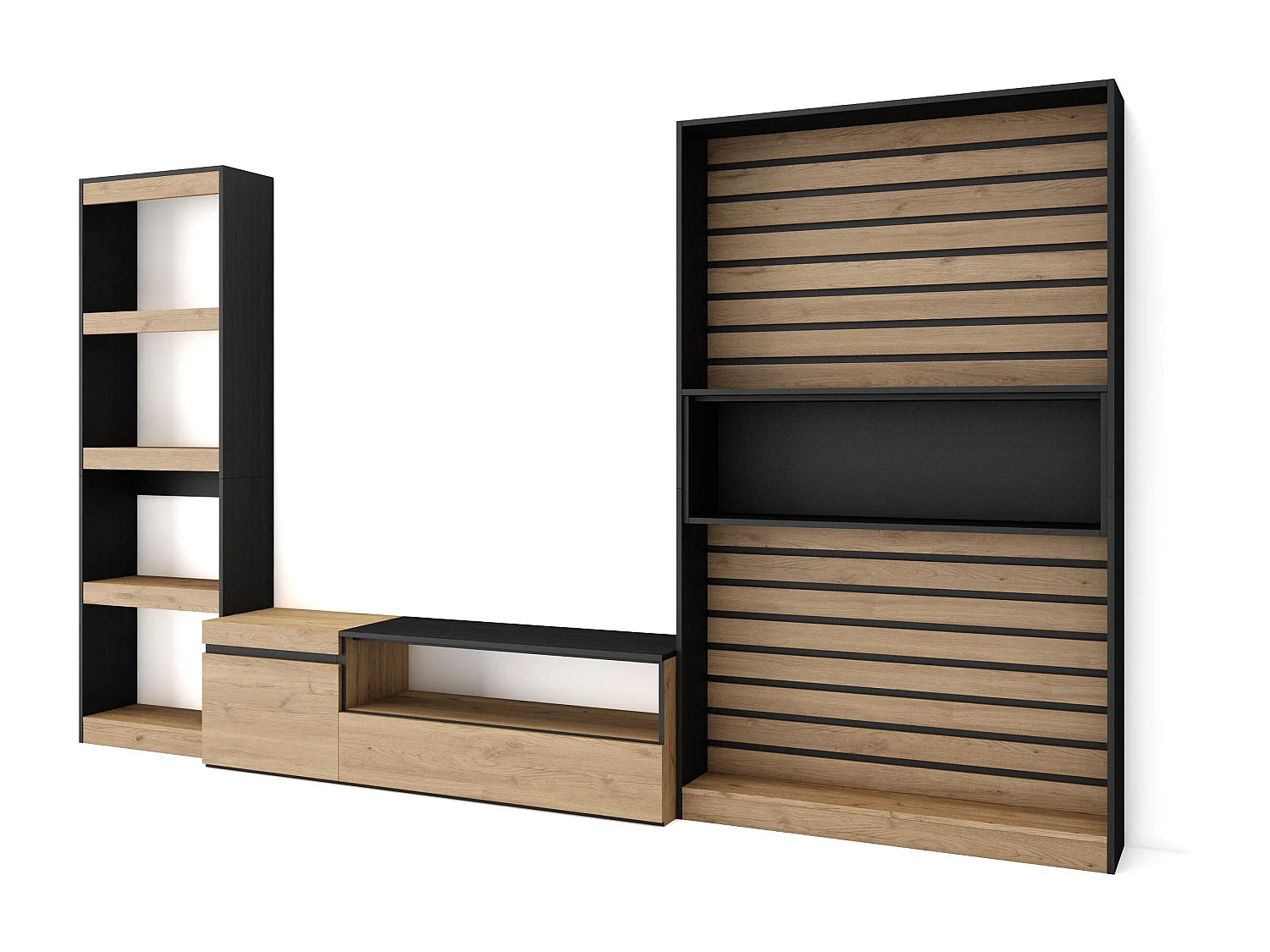 Ensemble Meuble TV, 320x35x186cm, Salon Complet, Chêne et noir