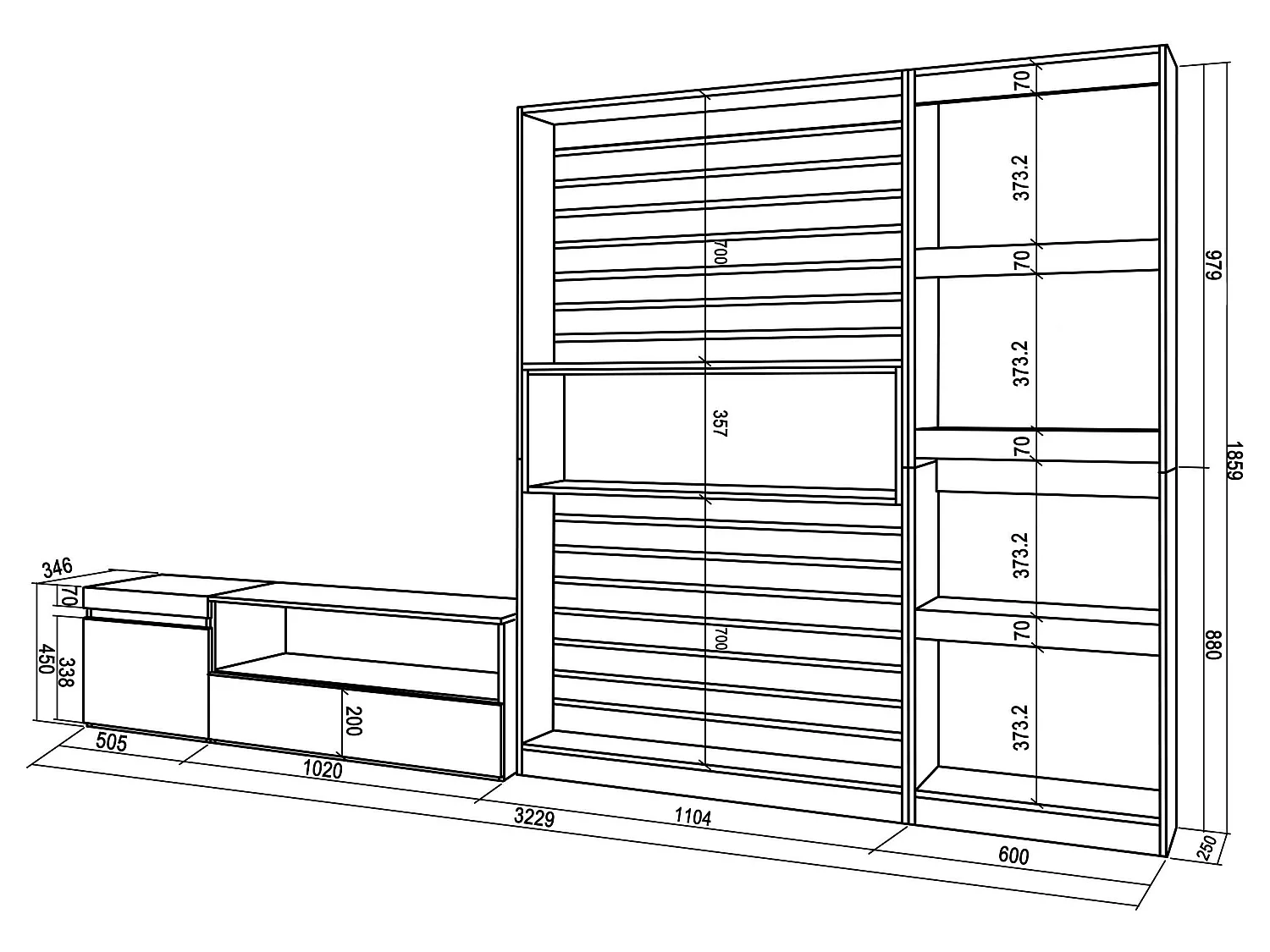 Meubels voor woonkamer, 320x186x35cm, TV-Tafel, Cement