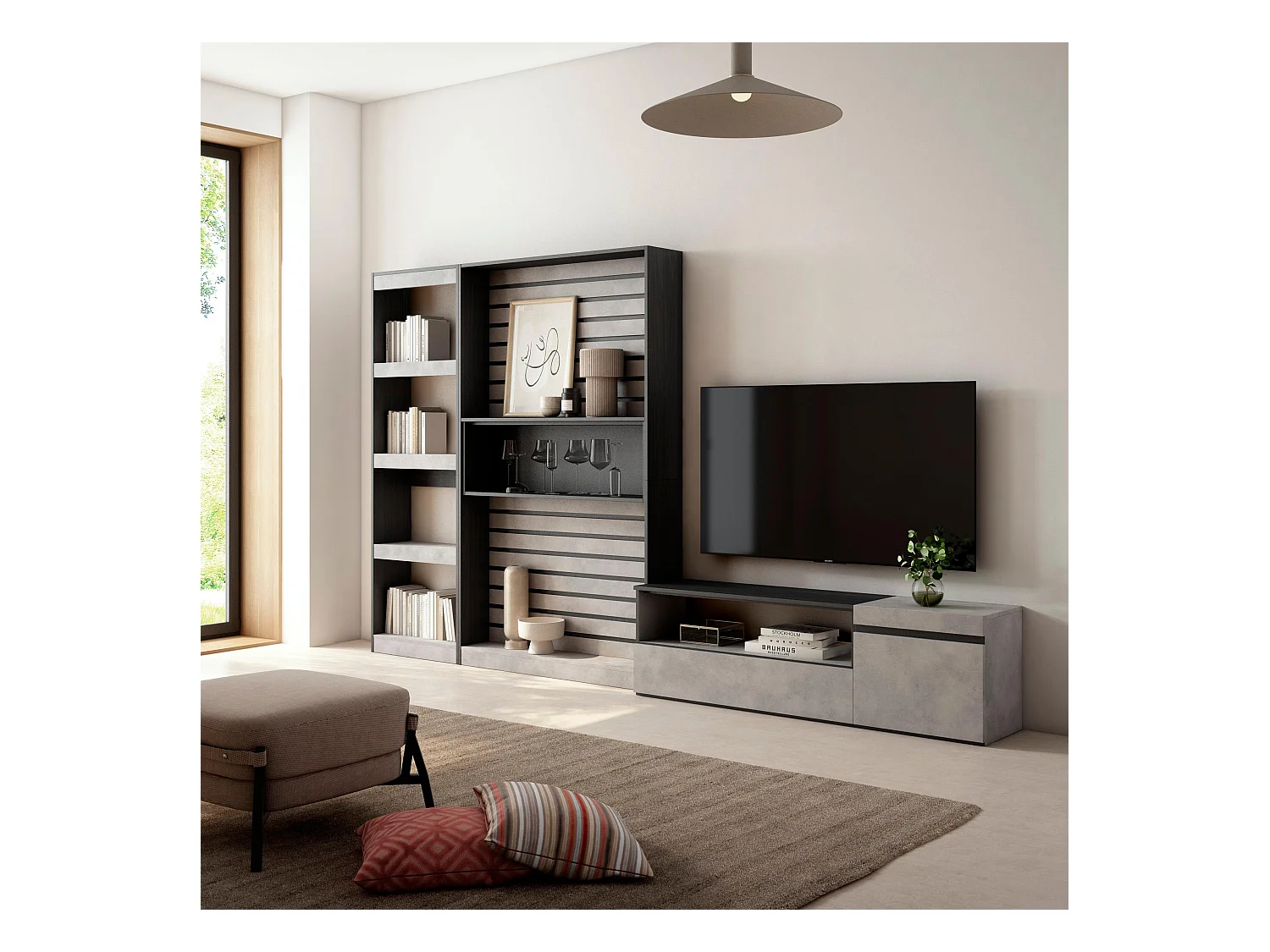 Ensemble Meuble TV, 320x186x35cm, Salon Complet, Ciment