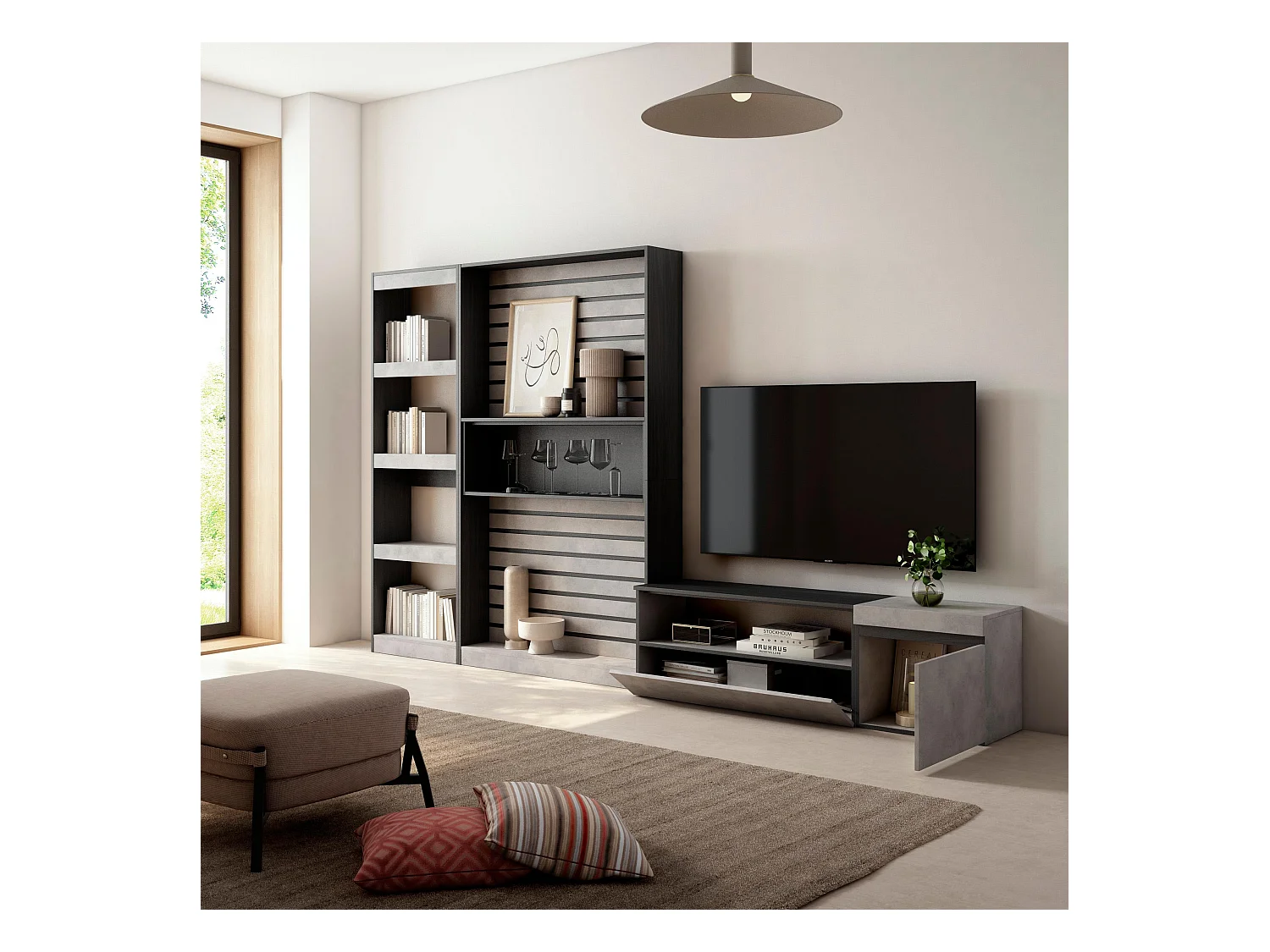 Ensemble Meuble TV, 320x186x35cm, Salon Complet, Ciment
