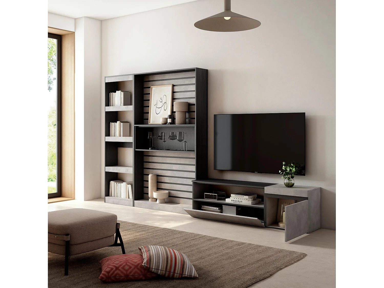 Ensemble Meuble TV, 320x186x35cm, Salon Complet, Ciment