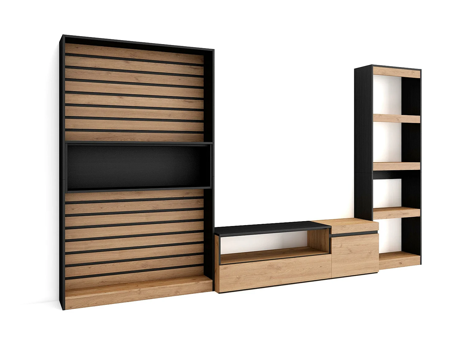 Ensemble Meuble TV, 320x35x186cm, Salon Complet, Chêne et noir