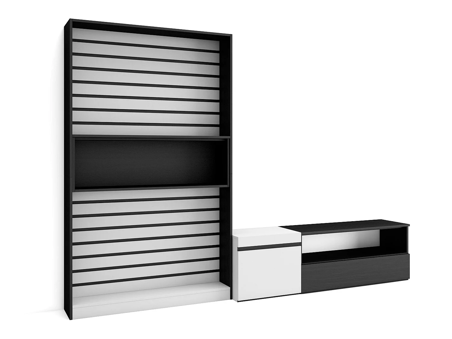 Ensemble Meuble TV, 260x35x186cm, Pour les TV jusqu'à 65", Salon Complet, Blanc et noir