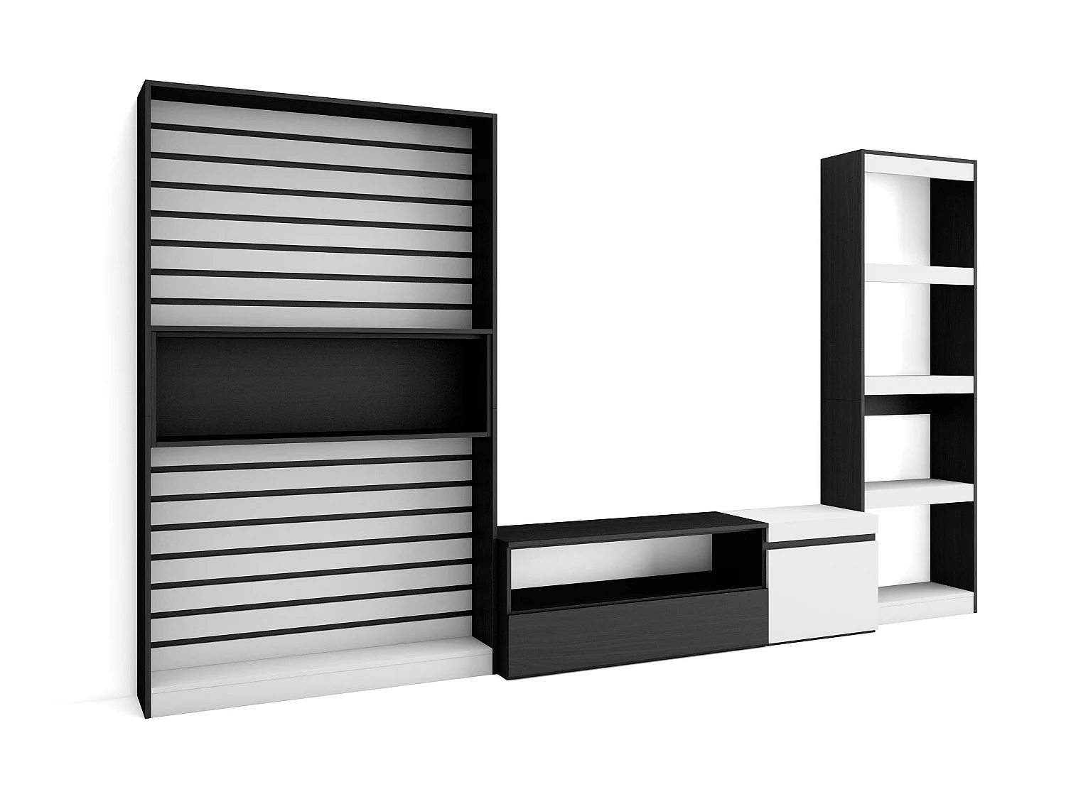 Ensemble Meuble TV, 320x186x35cm, Salon Complet, Blanc et noir