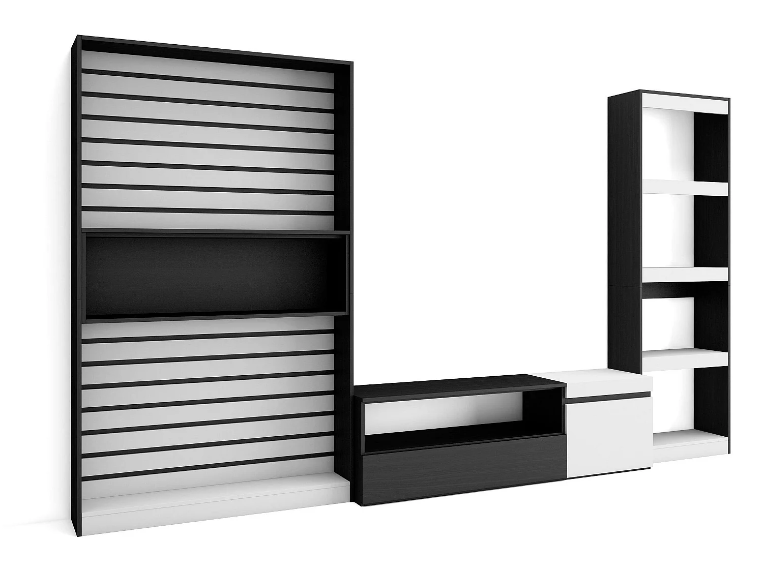 Ensemble Meuble TV, 320x186x35cm, Salon Complet, Blanc et noir