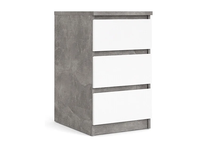 Nada kommode laag en smal 3 lades, betondecor/wit hoogglans.