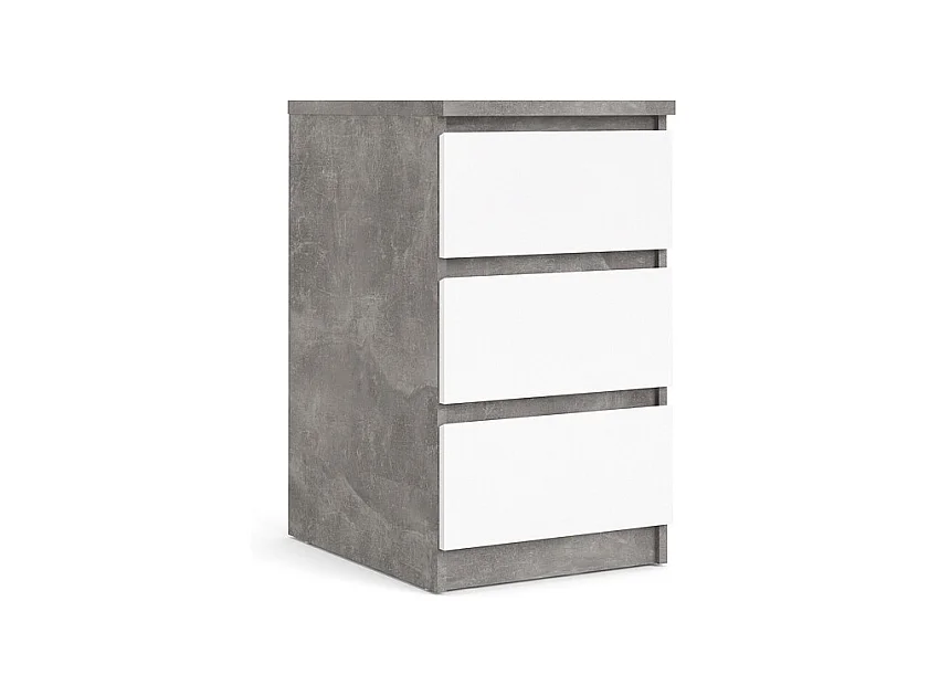 Nada Commode basse et étroite à 3 tiroirs, aspect béton, blanc brillant.