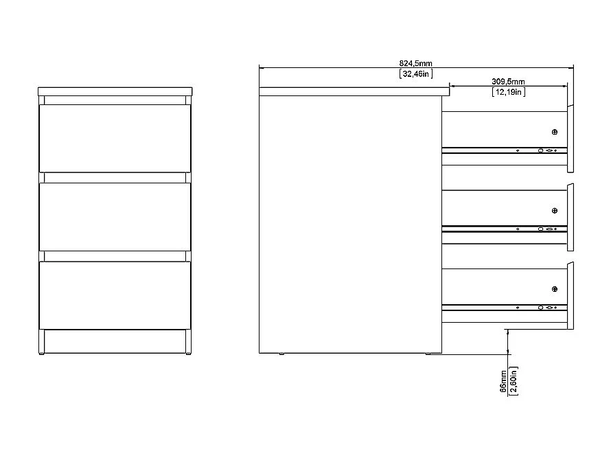 Nada Commode basse et étroite à 3 tiroirs, aspect béton, blanc brillant.