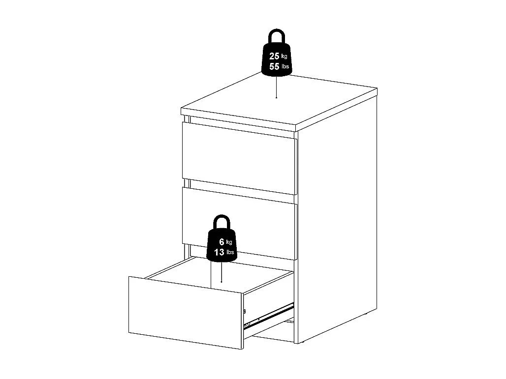 Nada Commode basse et étroite à 3 tiroirs, aspect béton, blanc brillant.