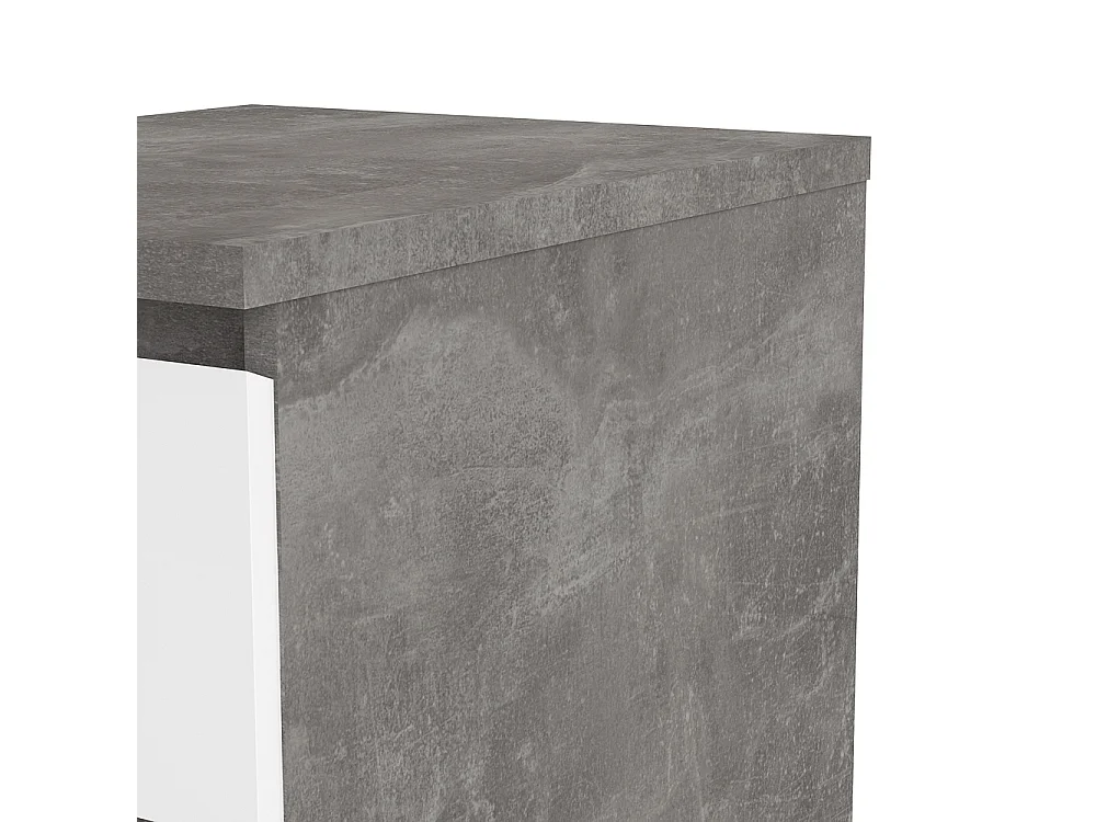 Nada kommode laag en smal 3 lades, betondecor/wit hoogglans.