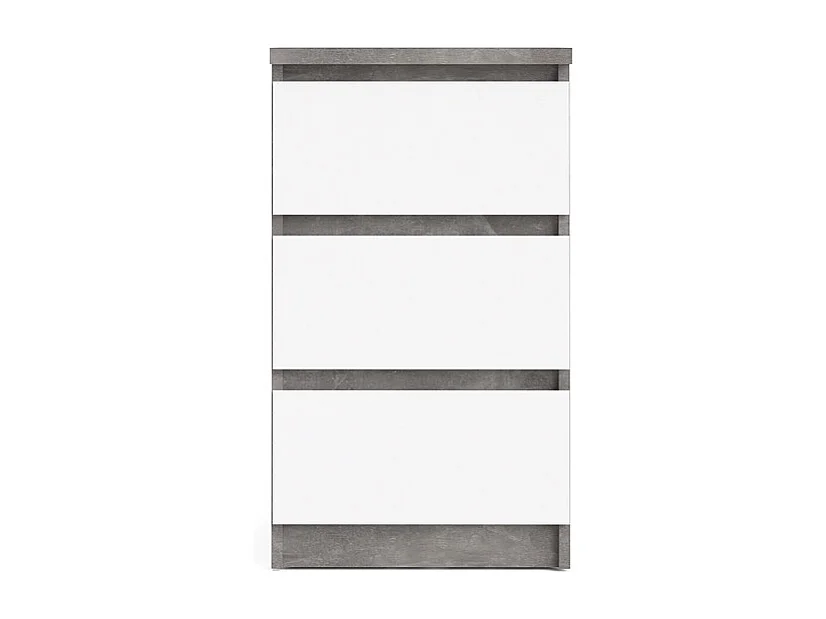 Nada kommode laag en smal 3 lades, betondecor/wit hoogglans.