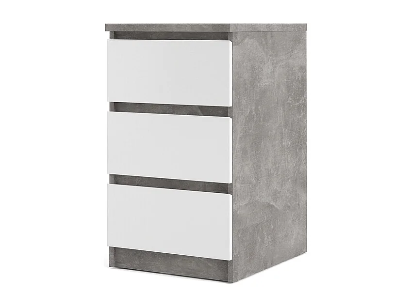 Nada kommode laag en smal 3 lades, betondecor/wit hoogglans.